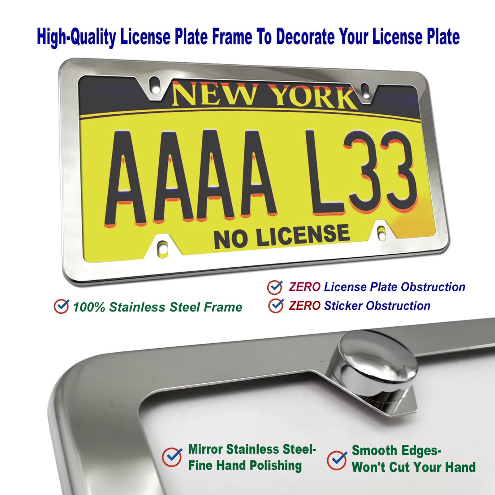 Aootf Front License Plate Bracket- Universal Front Bumper Plate Mounting Kit, Car Tag Holder Adapter& Stainless Steel Plate Cove