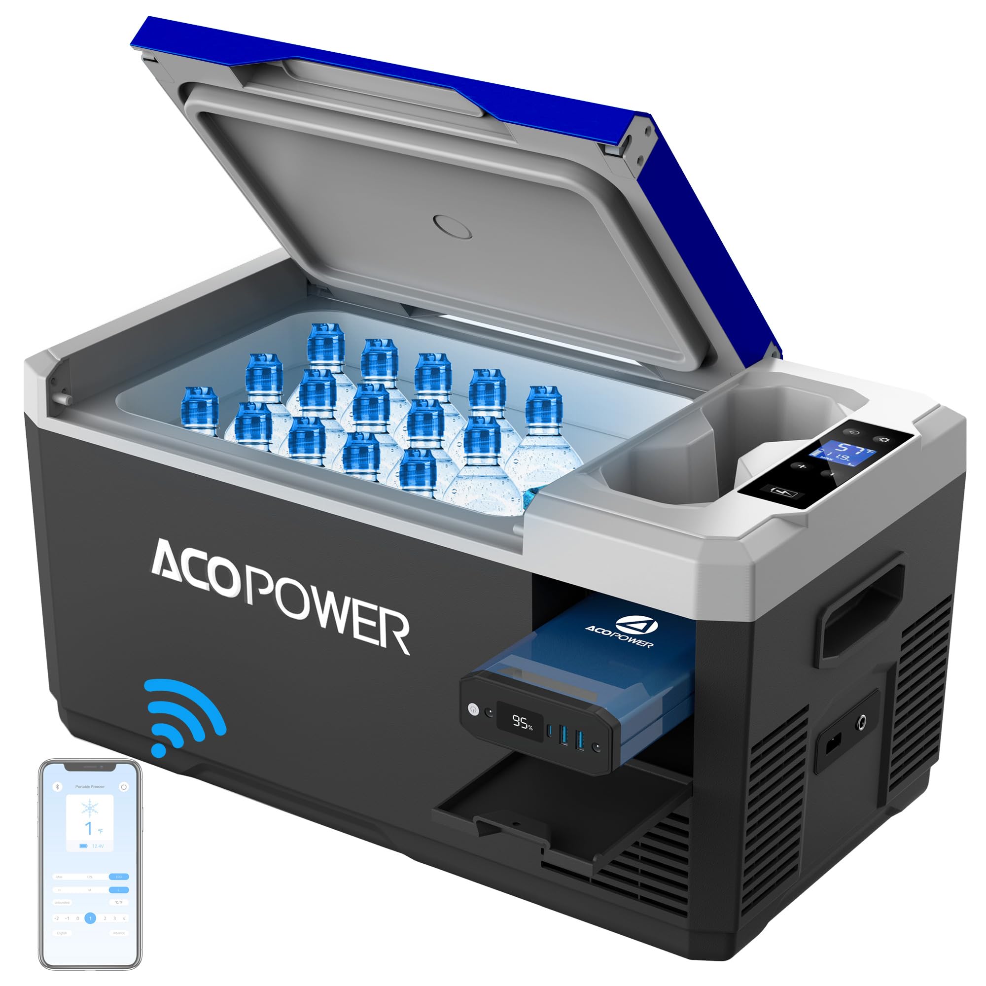 ACOPOWER&LiONCooler Mini VX18 Car Freezer, 19Qt Solar Power Refrigerator with APP Control, -4?~68? Portable Fridge, 12V Cooler f