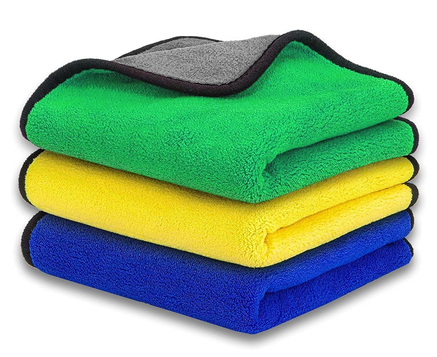 Aniyaa Microfiber Cloth for Car Pack of 3 (40x40 cm) 600 GSM Multicolour Ultra Soft & Absorbent Towels Cleaning Cloth for Car Bi