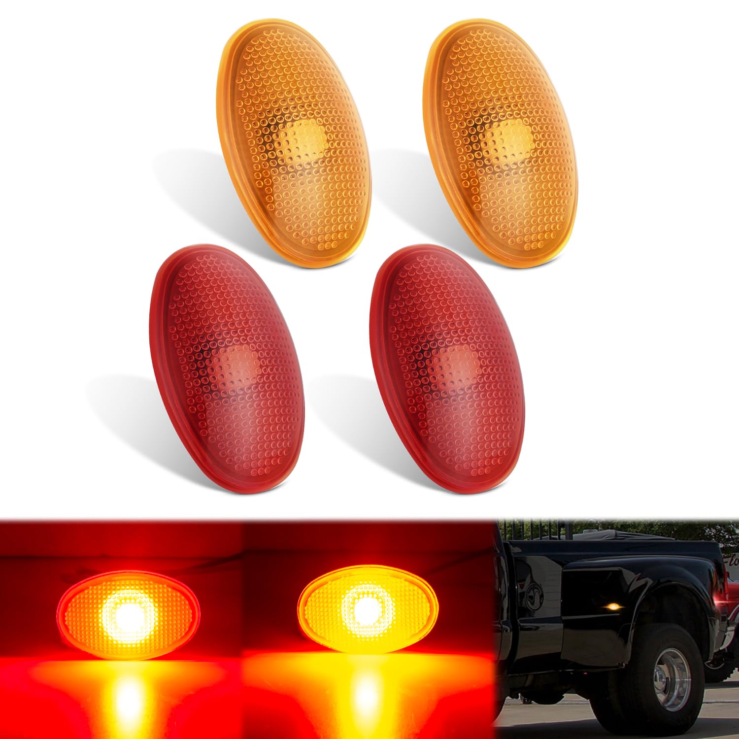Nilight Fender Side Marker Lights 4 Pcs Red Amber Front Rear Clearance Light Compatible With Ford 1999-2010 F350 F450 F550 Super