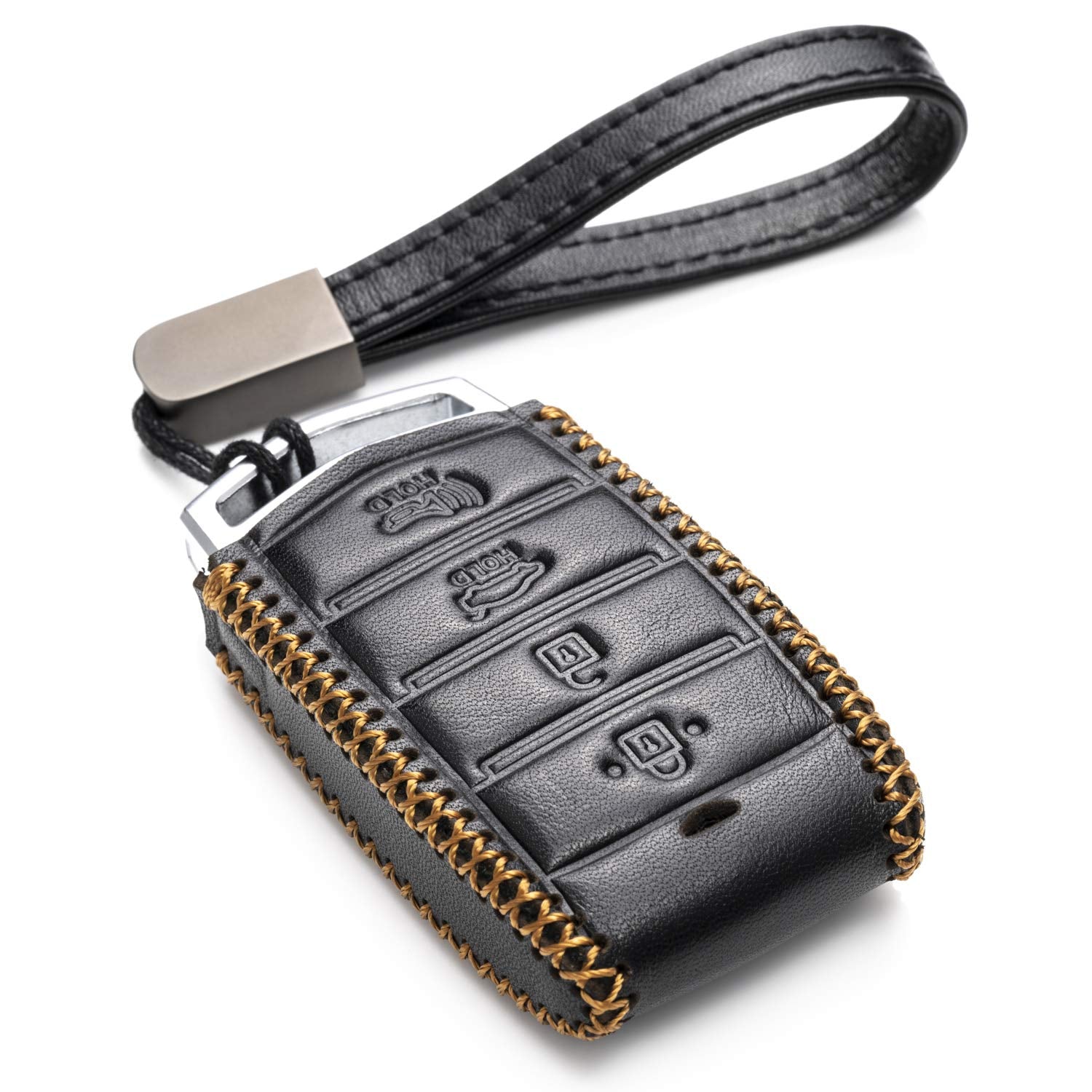 Vitodeco Genuine Leather Smart Key Fob Case Cover Protector With Leather Key Strap Compatible For 2017-2020 Genesis G70, G80, G9