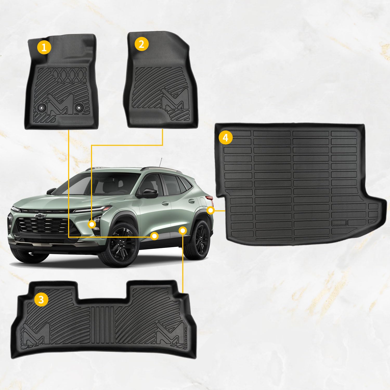 Tpe Automotive Floor Mats & Cargo Liner Custom For 2024-2025 Chevy Trax, All Weather Cover Protection Waterproof Black Floor Lin