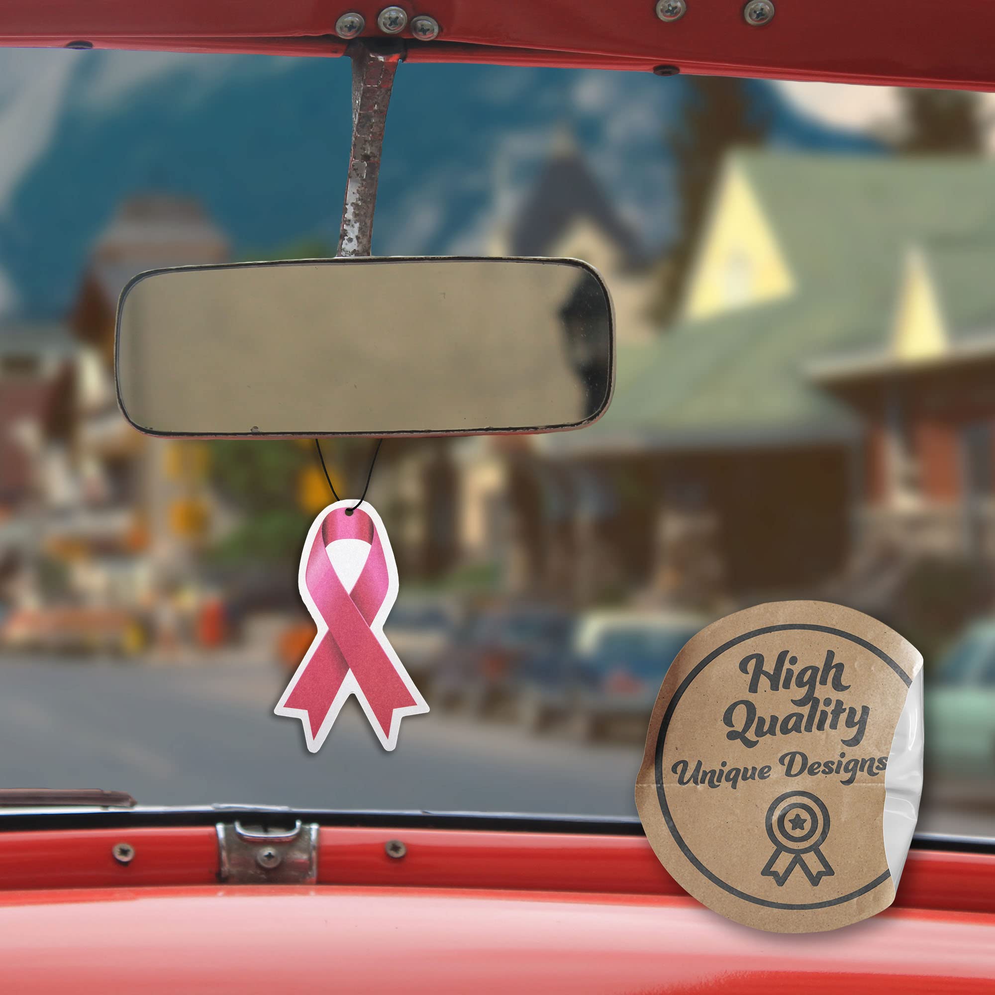 Fresh Fresheners Cute Funny Car Air Fresheners 4-Pack (Breast Cancer Ribbon)