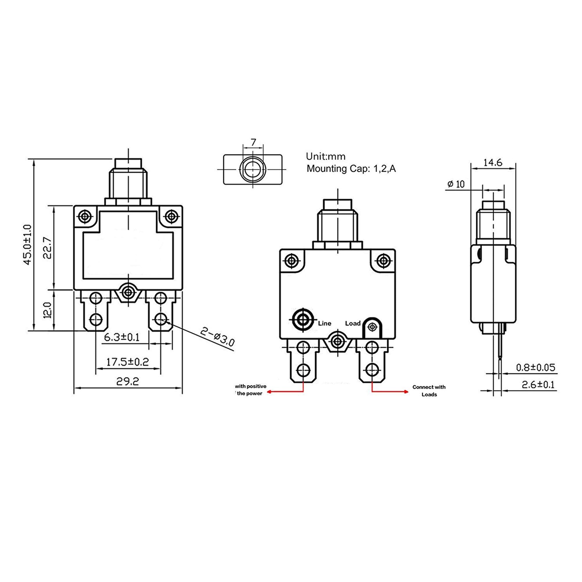 Fuzbaxy 5Pcs 5Amp Circuit Breakers With Manual Reset 32V Dc,Ac125-250V With Quick Connect Terminals