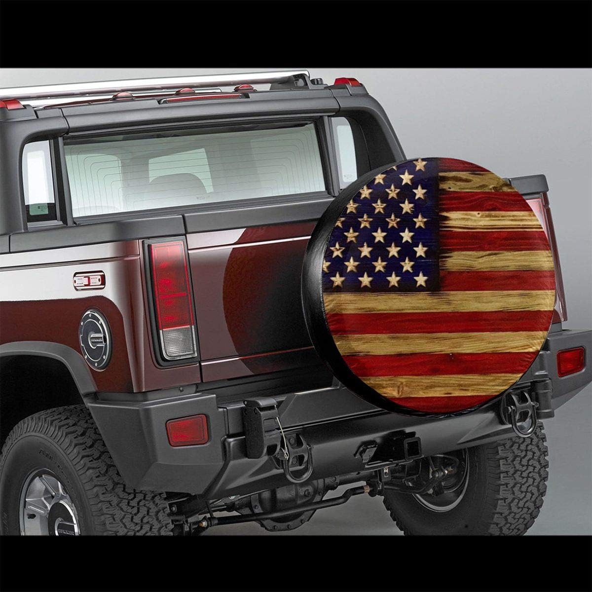 TianHeYue Tire Cover - American Flag, 15 Inch, Black Polyester, Model THY-46785728, Universal Fit for RV, SUV, Truck, Trailer Accessories