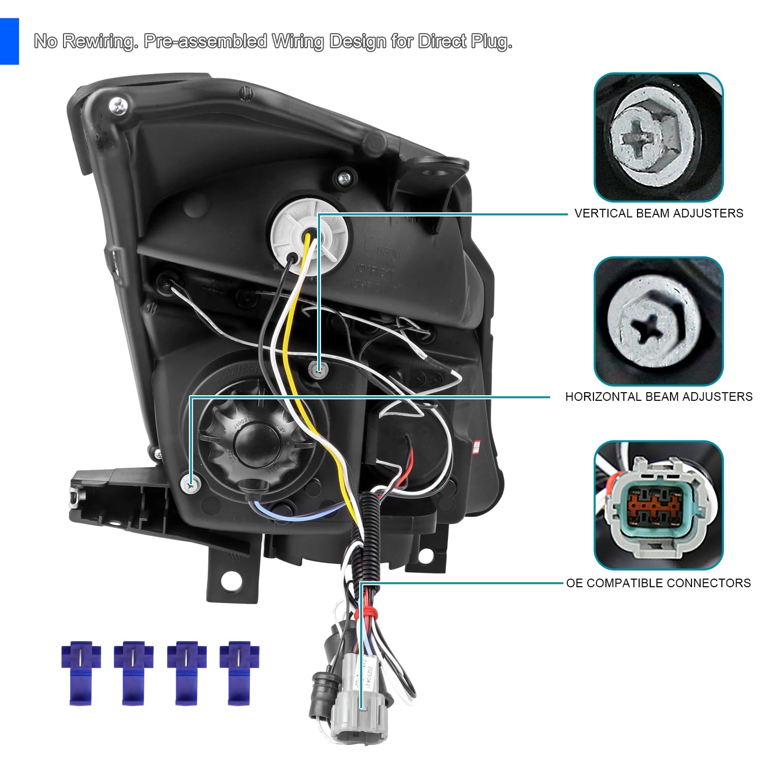 SPEC-D Tuning Black Smoke LED Halo Projector Headlights for 2003-2005 Nissan 350Z, Left + Right Pair, Model 2LHP-350Z03G-TM
