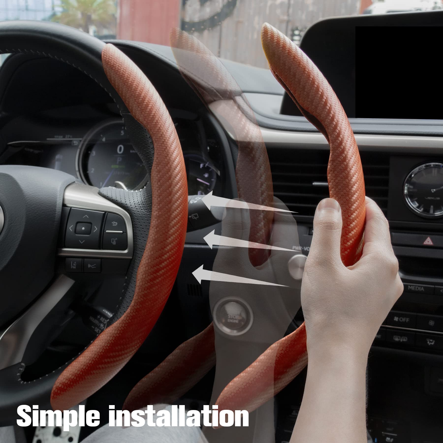 Amiss Car Carbon Fiber Anti-Skid Steering Wheel Cover, Segmented Steering Wheel Protector, Butterfly Steering Wheel Cover, Universal 99% Car Wheel Cover Protector, Car Interior Accessories (Orange)