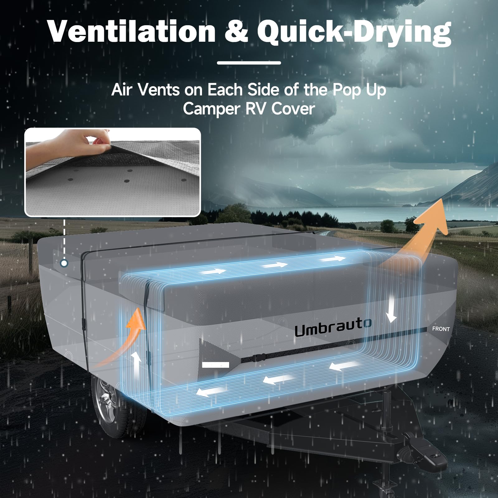 Umbrauto Pop Up Folding Camper Cover Fits 10-12, Upgraded 7 Layers Top Tent Trailer Cover Waterproof Extra Thick Polypropylene B