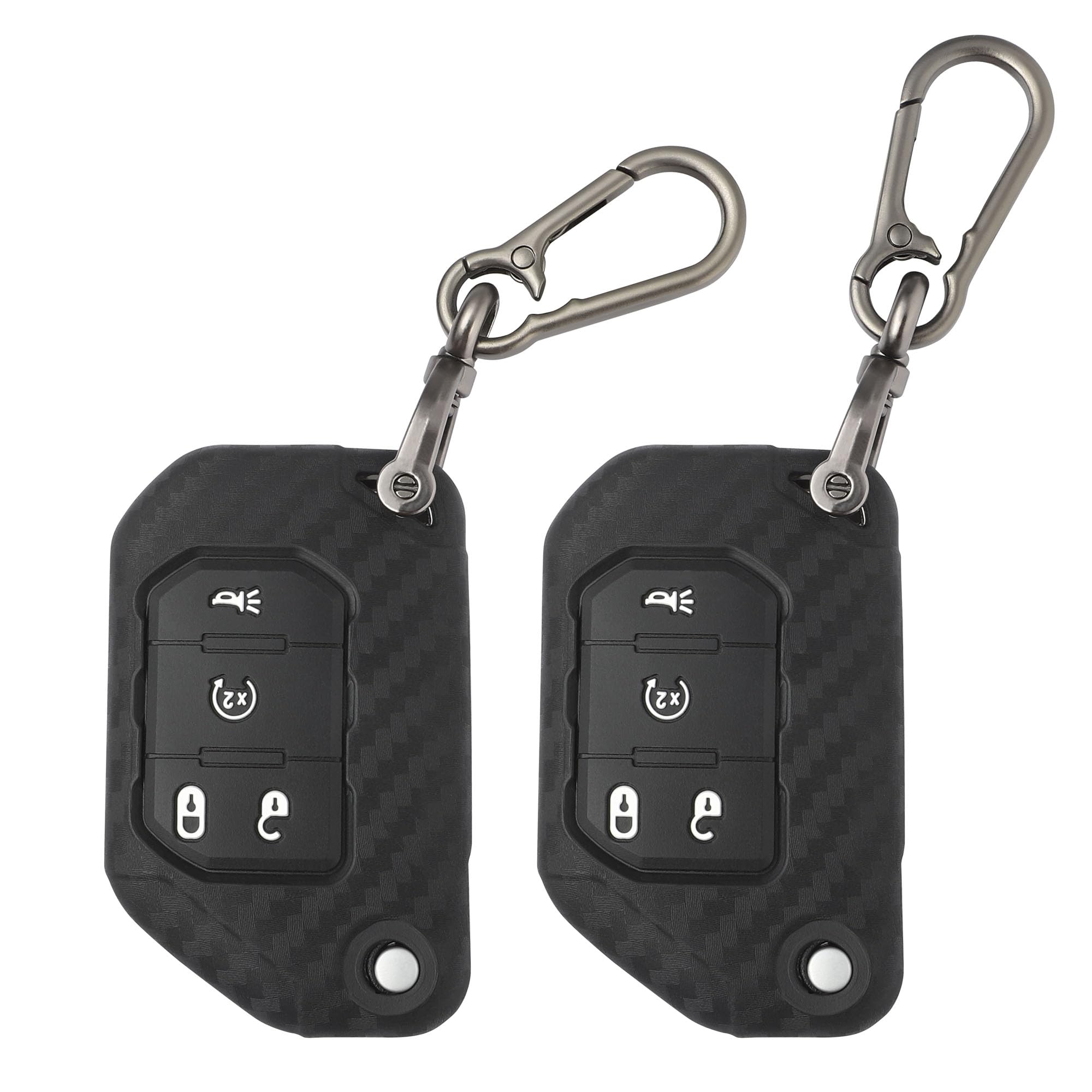 TOMALL 2 Pack for Jeep Key Fob Cover with Keychain, 4 Buttons Carbon Fiber Silicone Rubber Key Fob Case Compatible with Jeep Wra