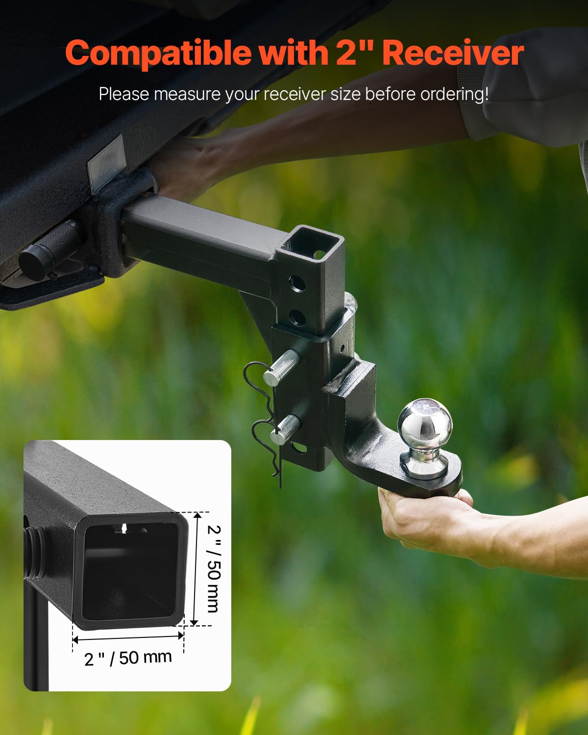 VEVOR Adjustable Trailer Hitch, Fit 2-Inch Receiver, Trailer Hitch Ball Mount with 2-Inch Ball & Pin, 7500 lbs Capacity Ball Hit