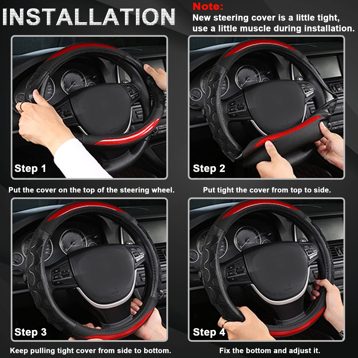 Giant Panda Steering Wheel Cover For Toyota Tacoma,4Runner,Tundra,Sequoia, Large Size - Black