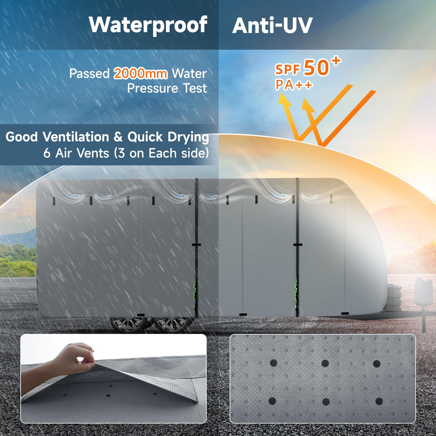VINPATIO RV Cover, Heavy Duty 7 Layers, Fits 35'-38' RV Travel Trailer, Grey, Model VT2001-3538, Includes Tongue Jack Cover & Straps