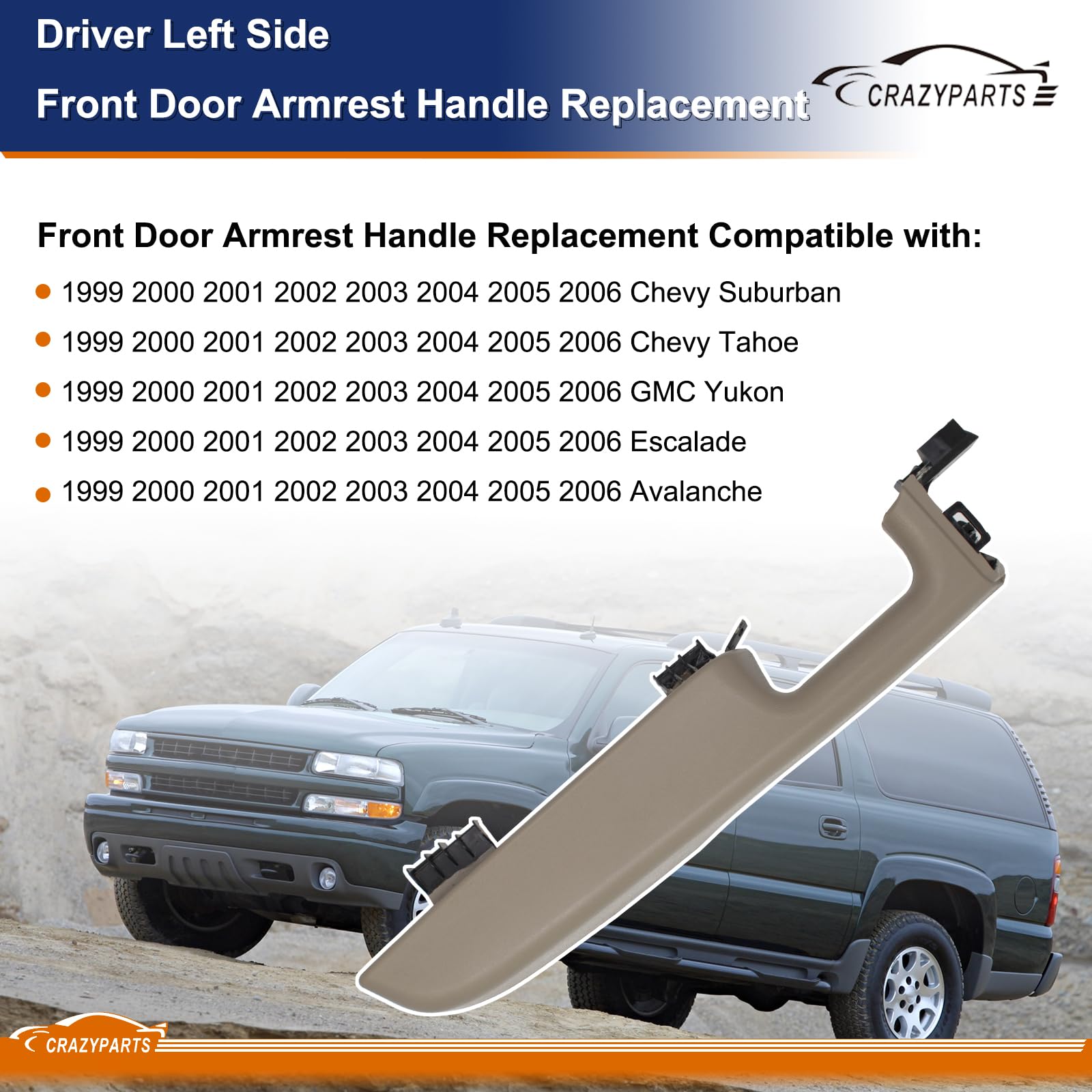 Crazyparts Passenger Right Side Front Door Armrest Handle Replacement Compatible With 1999-06 Chevy Suburban/Tahoe, Gmc Yukon/Av