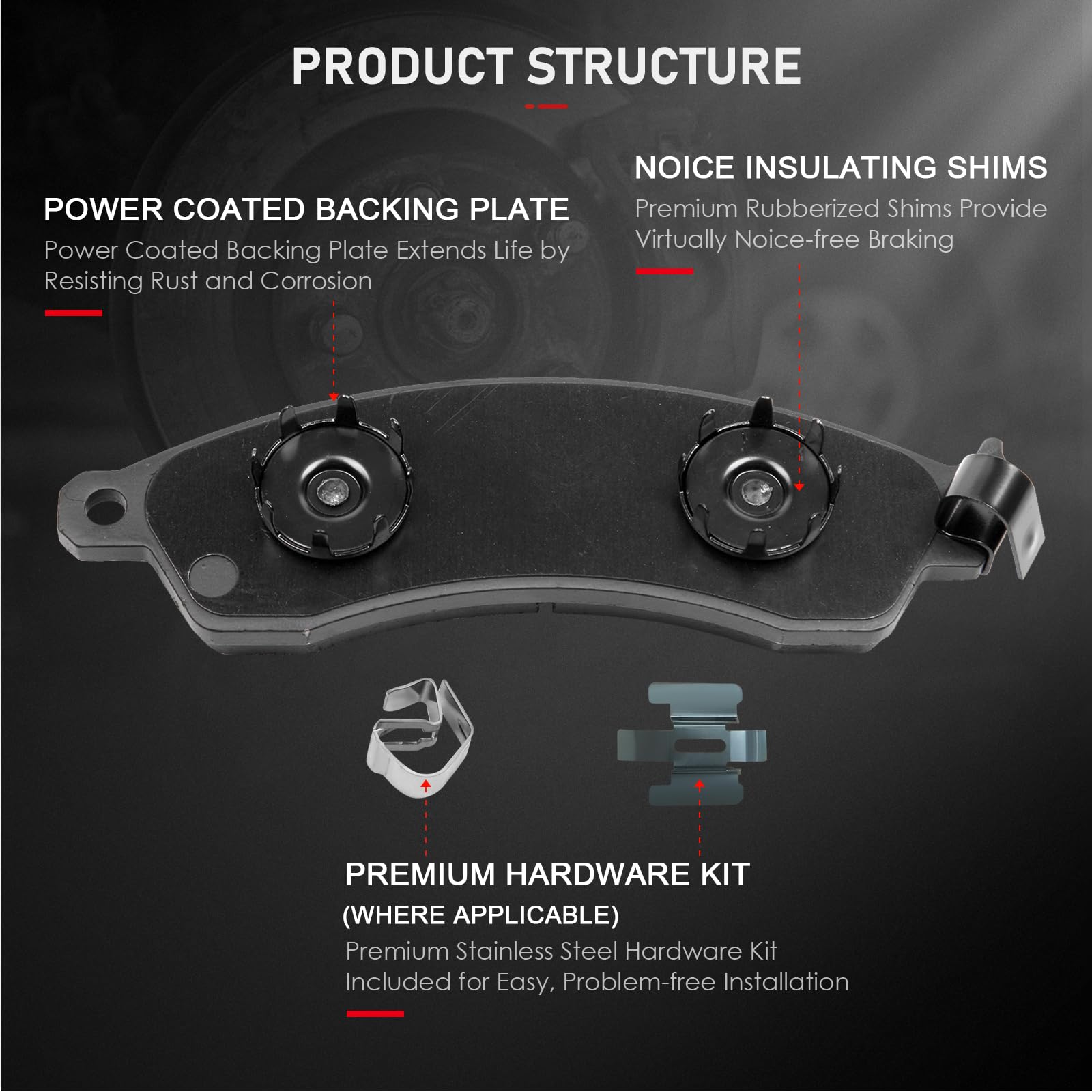 Cciyu D412 D627 Front & Rear Professional Ceramic Brake Pads Set Fit For 1994-2001 2003 2004 For Ford Mustang