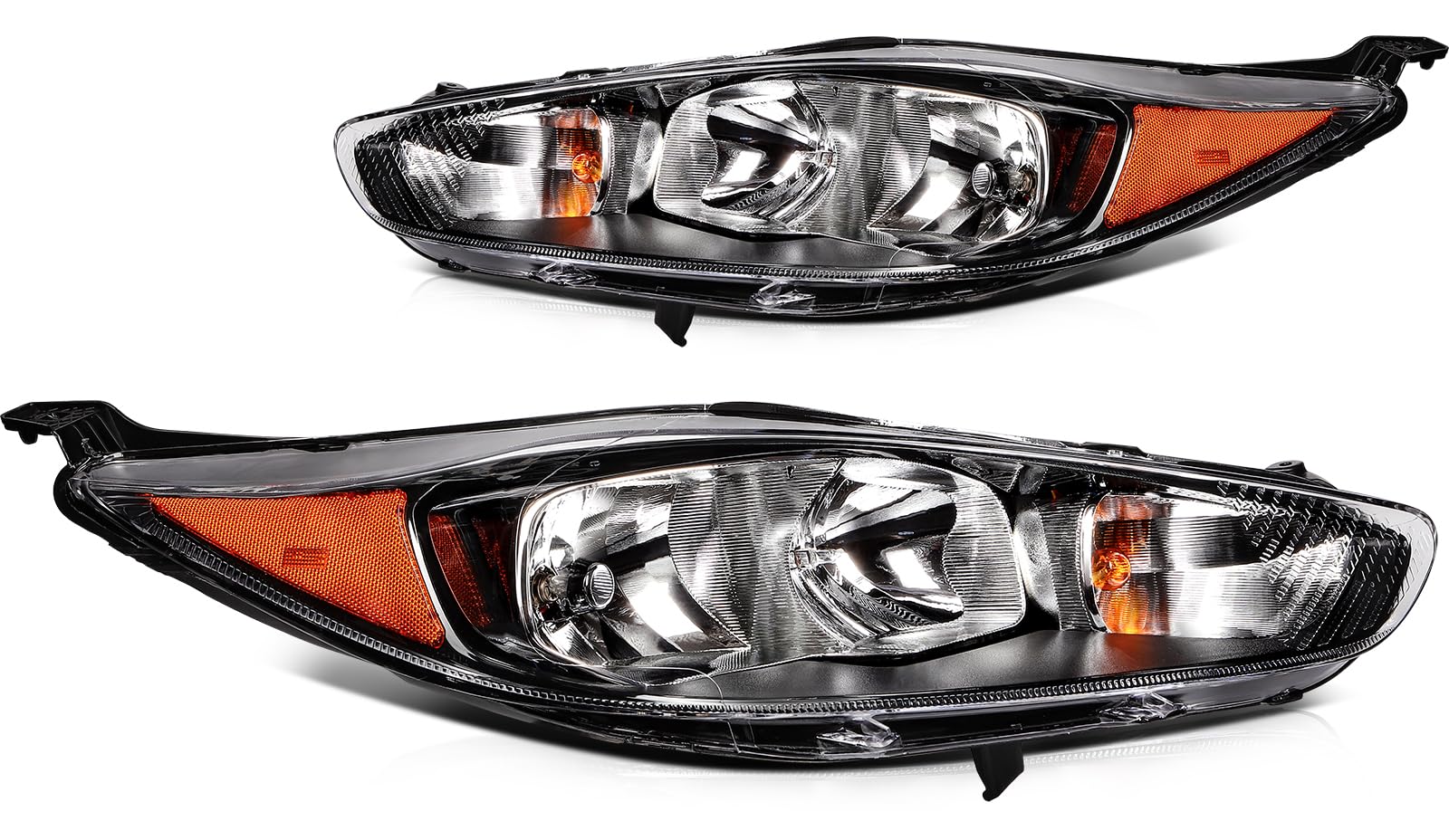 LBRST Headlight Fit 2014-2018 for Fiesta Black Housing Amber Reflector Pair Headlight Assembly D2BZ13008H