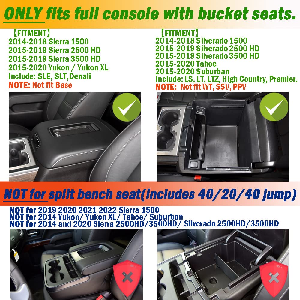 TACOBRO Center Console Organizer for 2014-2020 Chevy/GMC, Black, Model TBGM09-B, Durable Acrylonitrile Butadiene Styrene Material