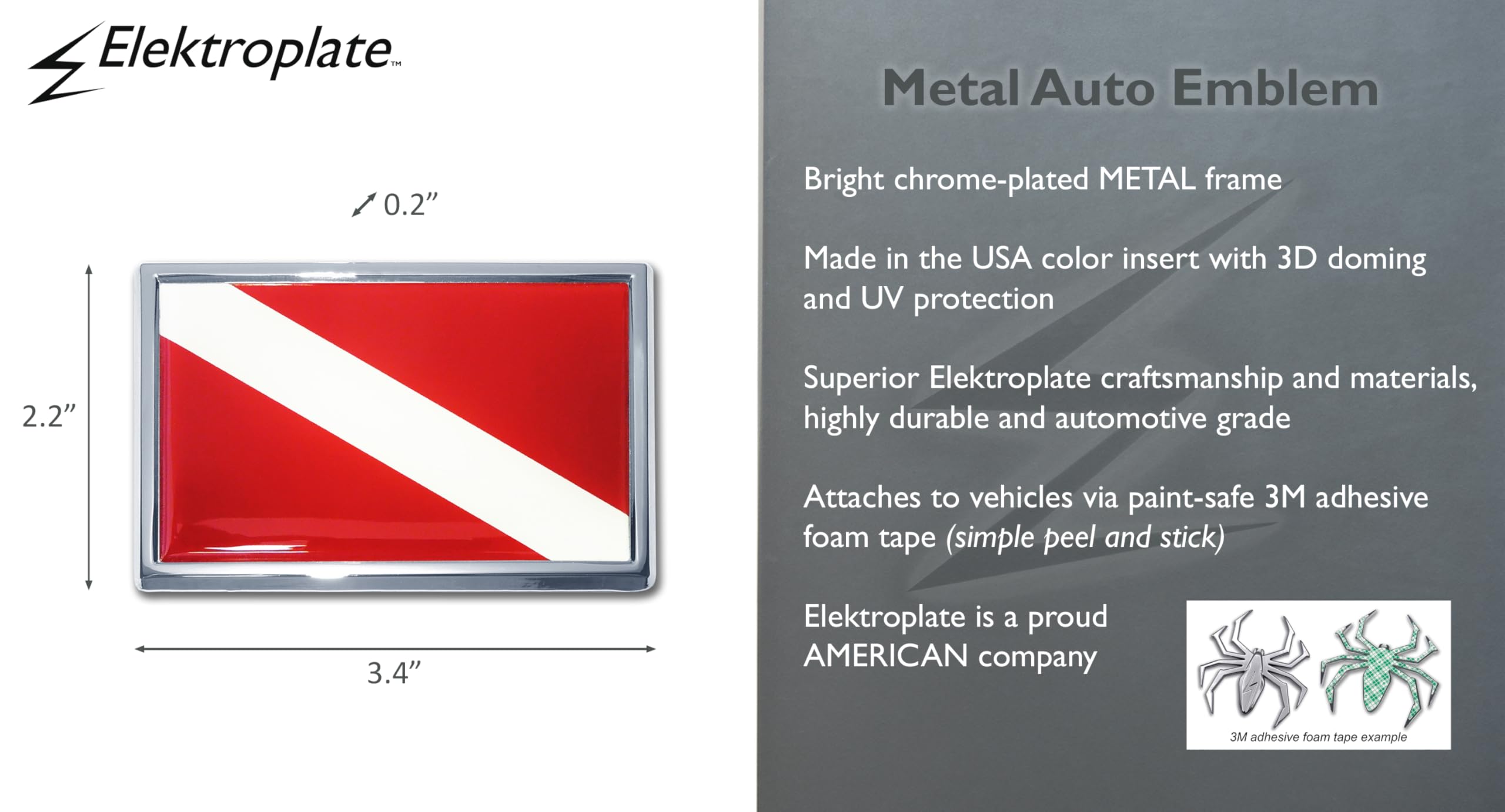 Small Scuba Dive Flag Chrome Auto Emblem