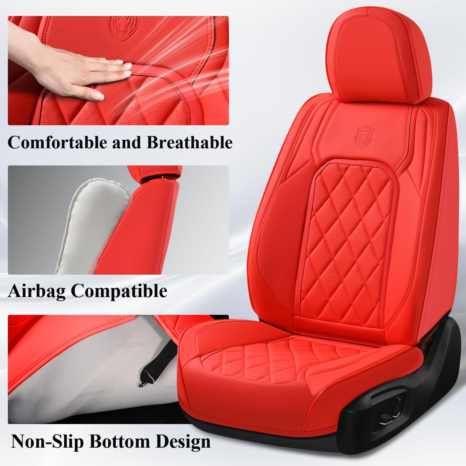 Coverado Leather Seat Covers - Waterproof Faux Leather Front Pair, A-Red, Model SCU030, Universal Fit for Most Cars