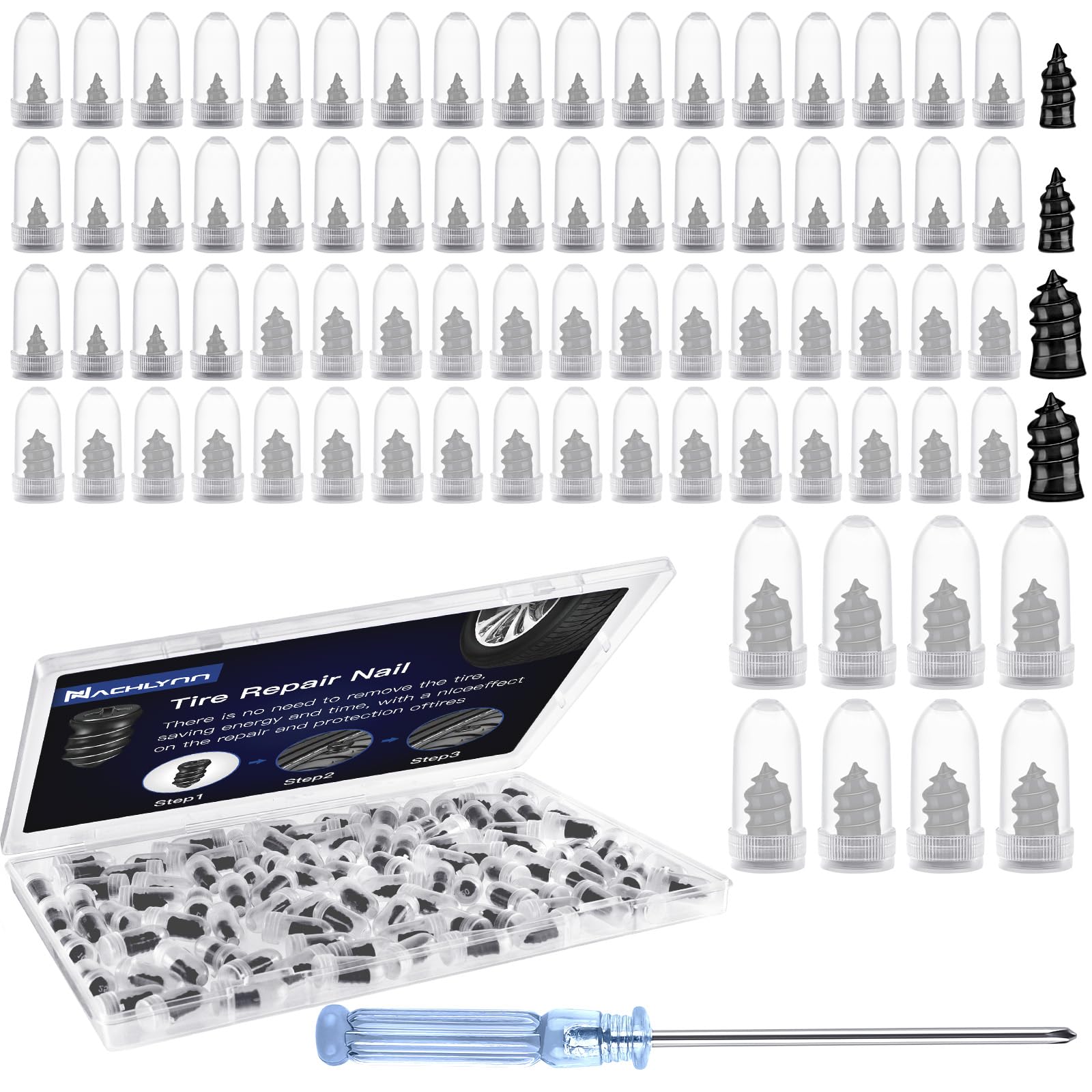 NACHLYNN 80 Pcs Tire Repair Nails Tool Self-Service Tire Repair Nail Self-Tapping Nail Rubber Screw for Car Motorcycle Truck