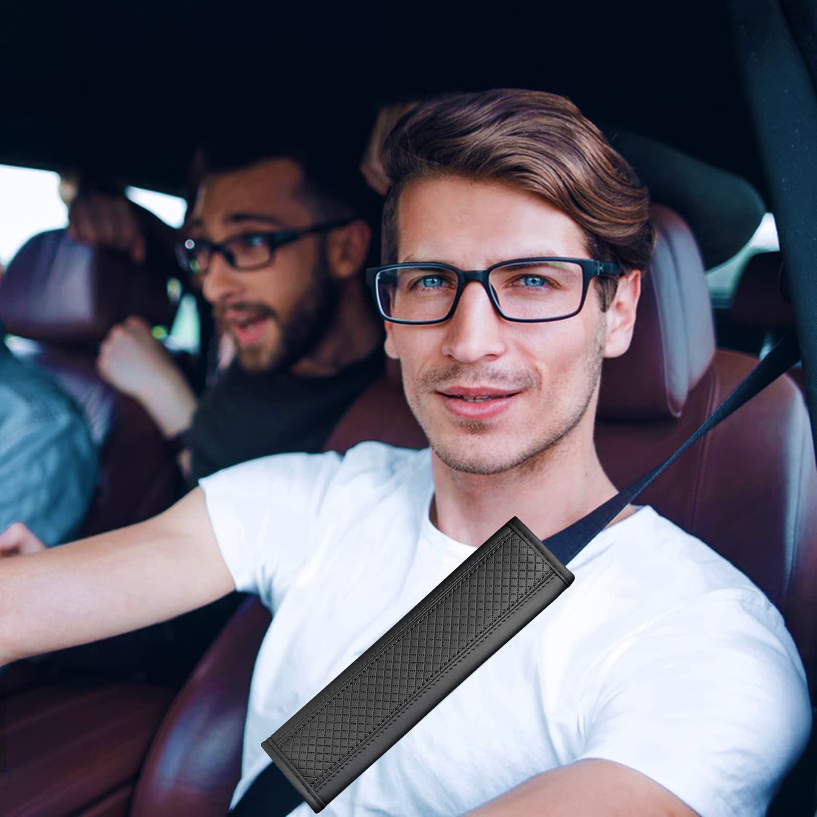 Javmoo Seat Belt Pads Leather Seat Belt Covers More Comfort Driving Cushion Helps Protect Your Neck And Shoulders Suit For Car, Truck, Suv, Airplane,Camera Backpack Straps-2Pcs