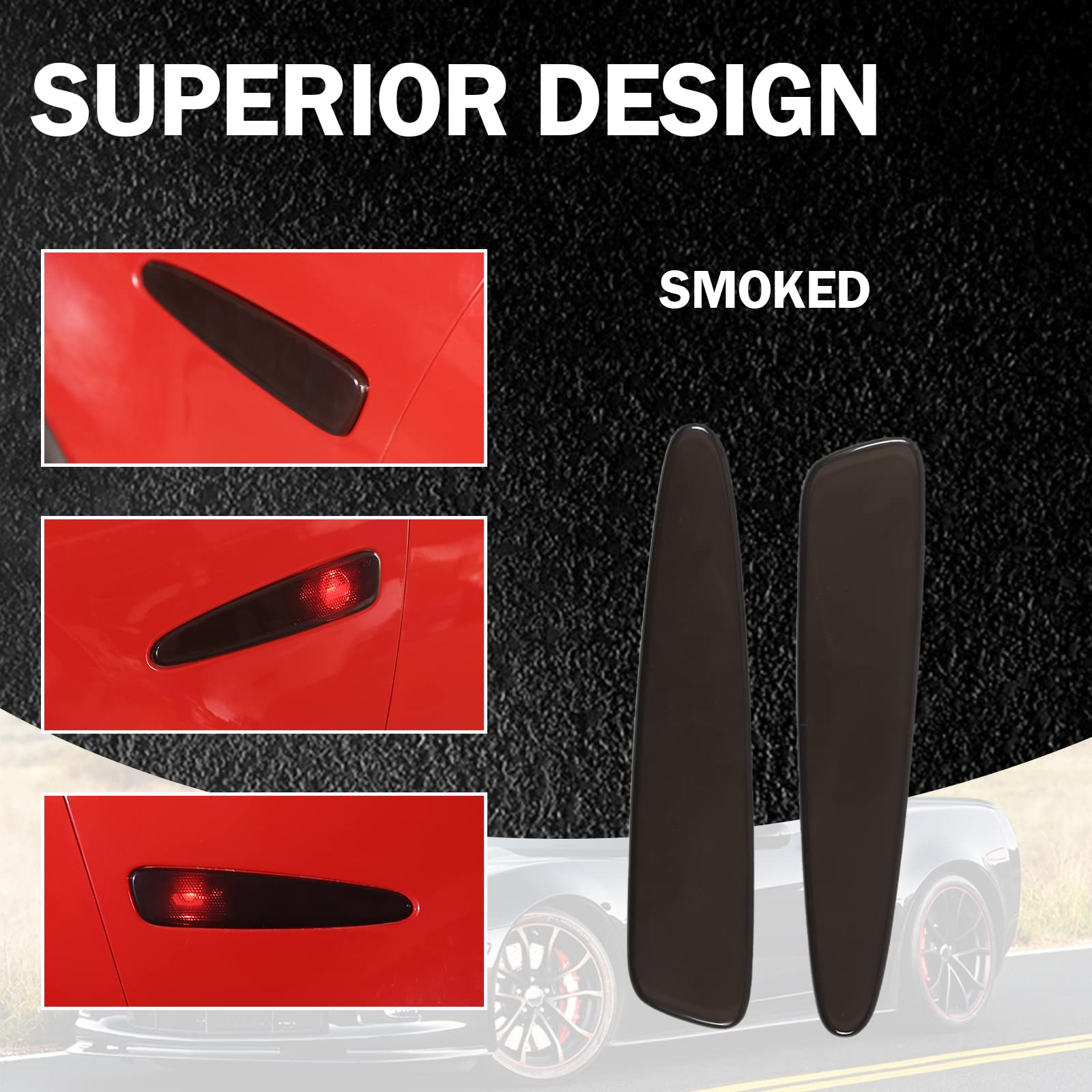 LLKUANG Rear Bumper Side Reflector Light Strip Blackened Shell Sheet Compatible with Chevrolet Corvette C6 2005-2013,Smoked Blac