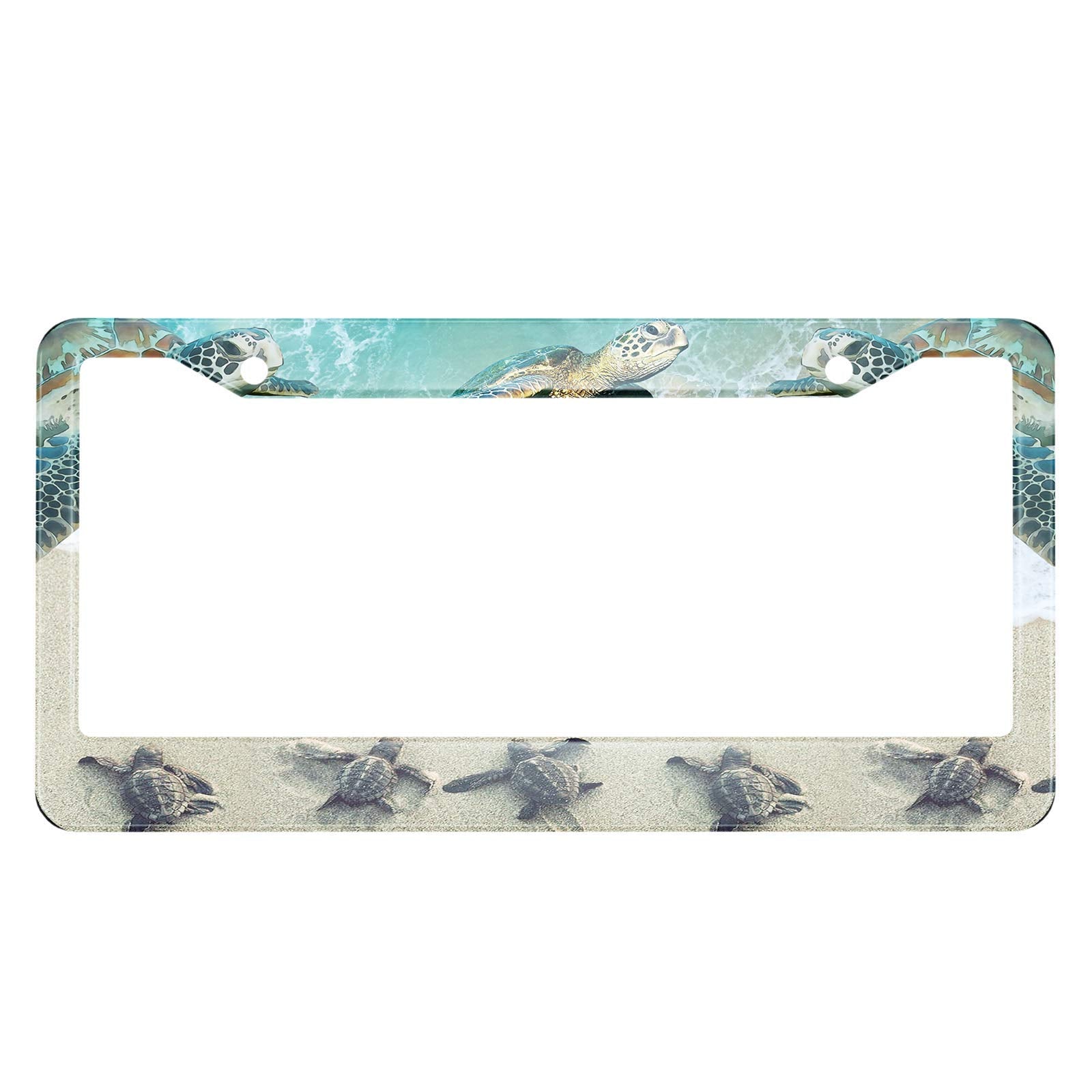 HOSNYE Sea Turtle License Plate Frame Beach and Ocean Metal License Plate Cover Front Plates Frames Car Tag Frame for Women Men 