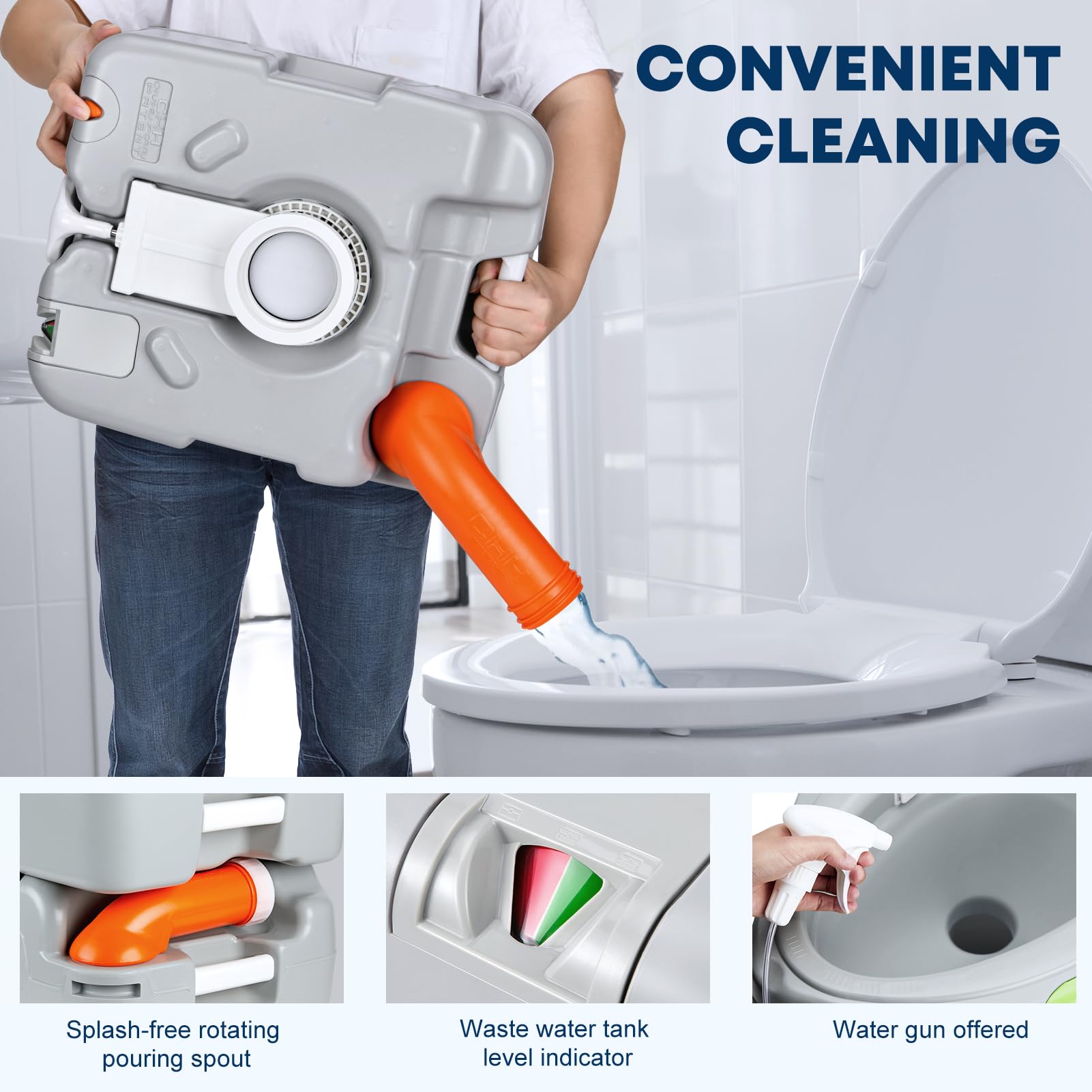 Kohree Portable Camping Toilet - 5.8 Gal, Diagonal Elongated Bowl, Leak-Proof, Gray, Model HY0671, Ideal for RVs and Home Use