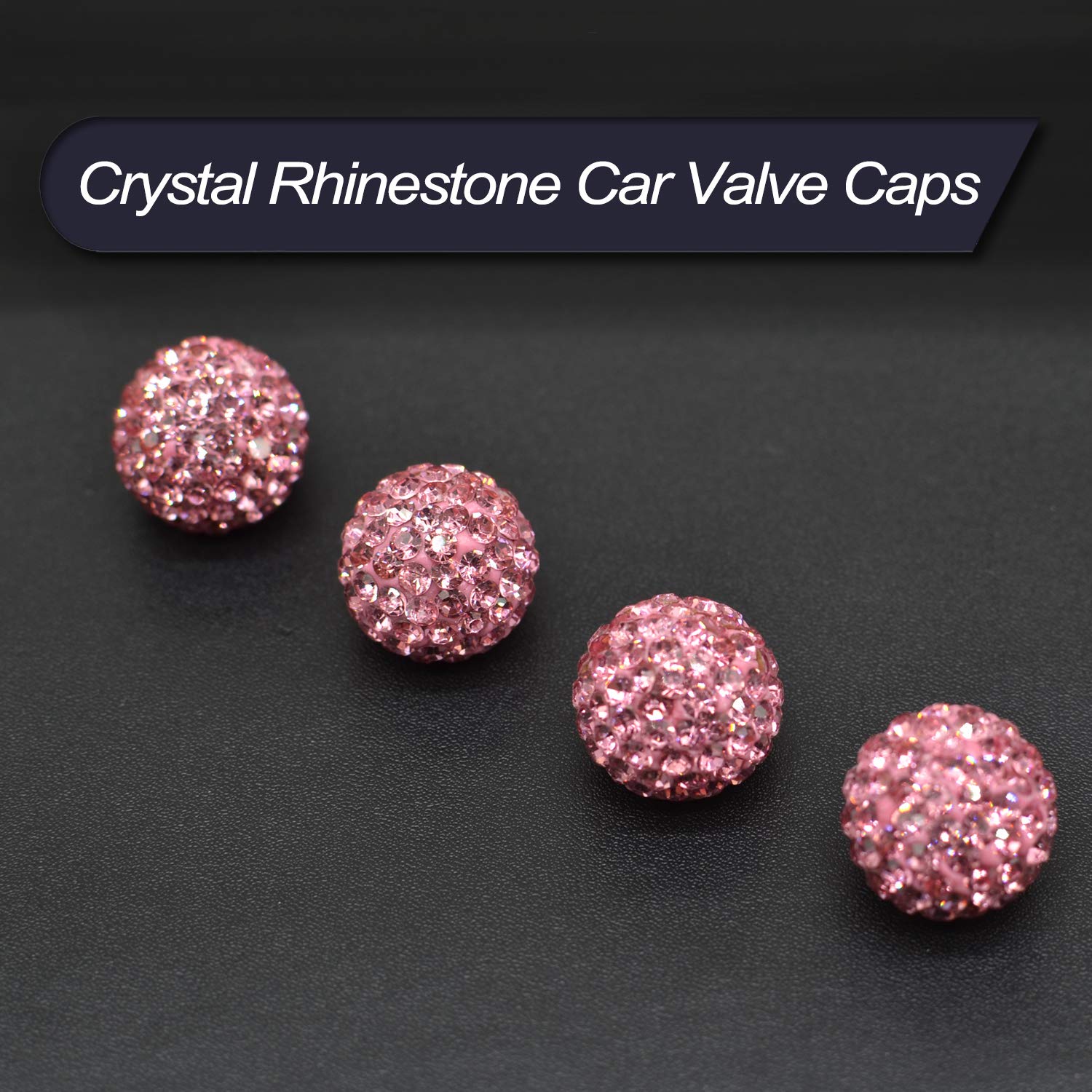 Car Wheel Tire Valve Caps, 4 Pack Crystal Rhinestone Car Tire Wheel Valve Stem Air Caps for Car Tire Accessories Universal for C