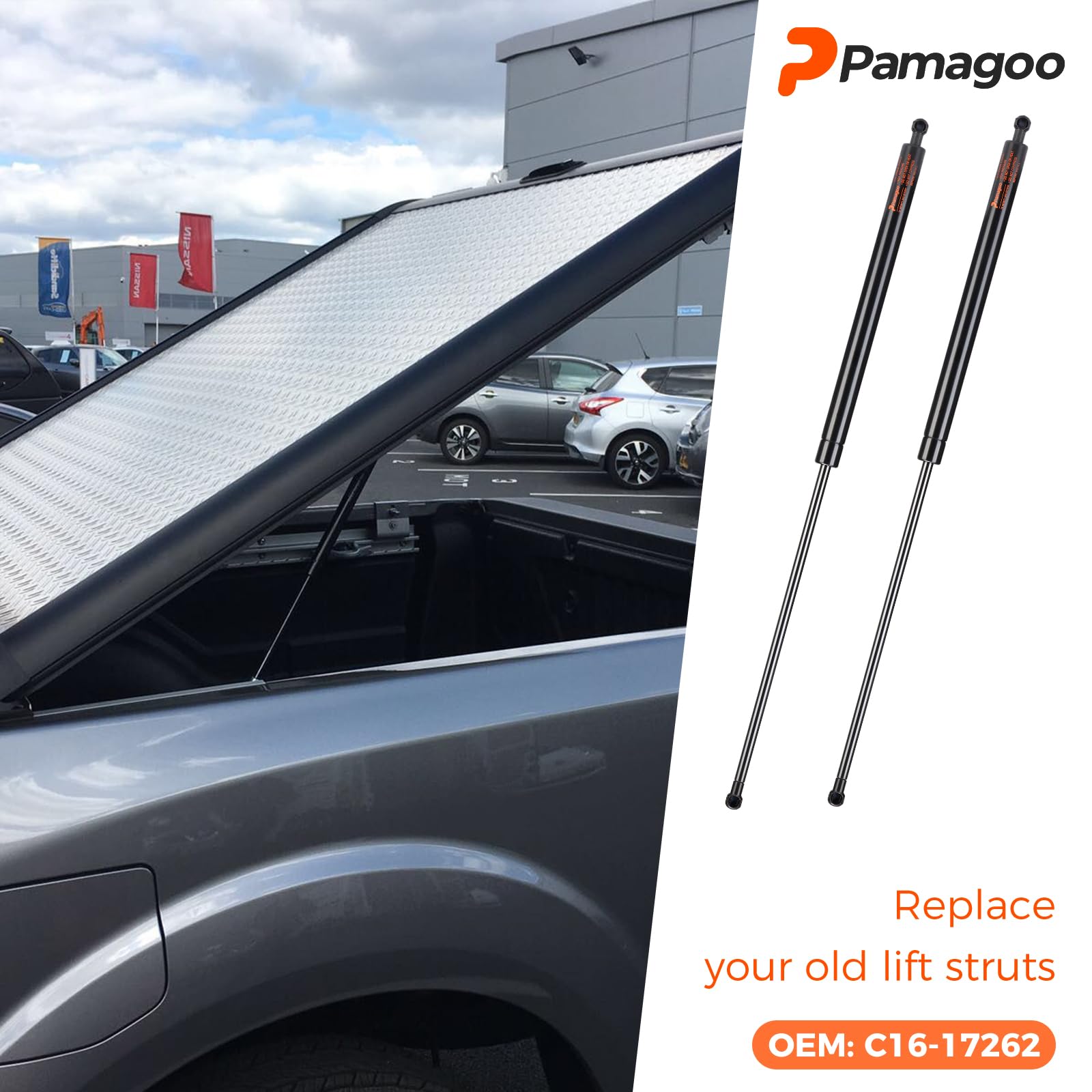 Pamagoo C16-17262 30 Inch Gas Strut 70 Lbs 311 N Shock, 30'' Prop Spring For Tonneau Cover Truck Undercover Replacement Parts Pi