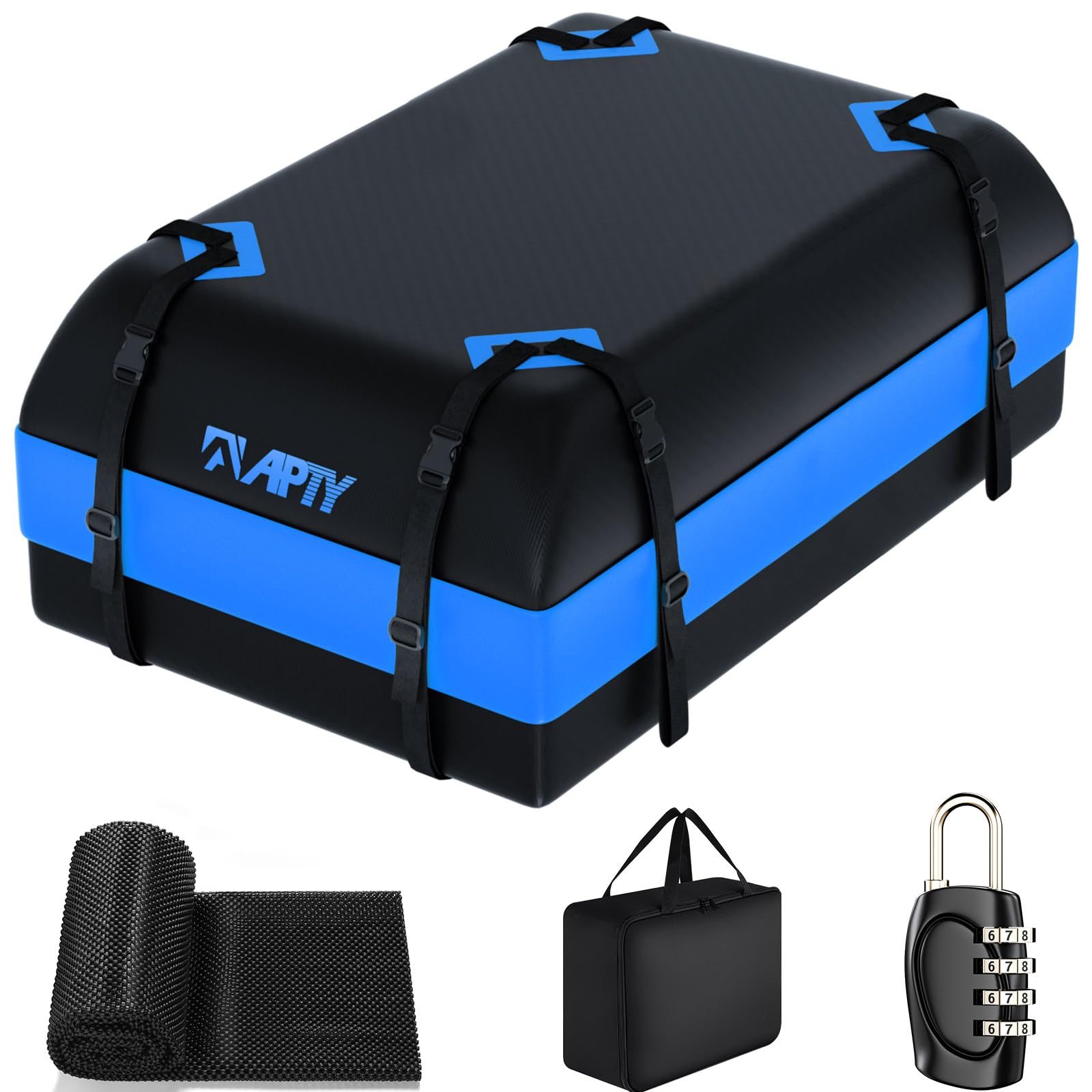 APTY Car Rooftop Cargo Carrier Bag, 16 Cubic Feet Soft Roof Top Luggage Bag for All Vechicles with/Without Racks - with Waterpro
