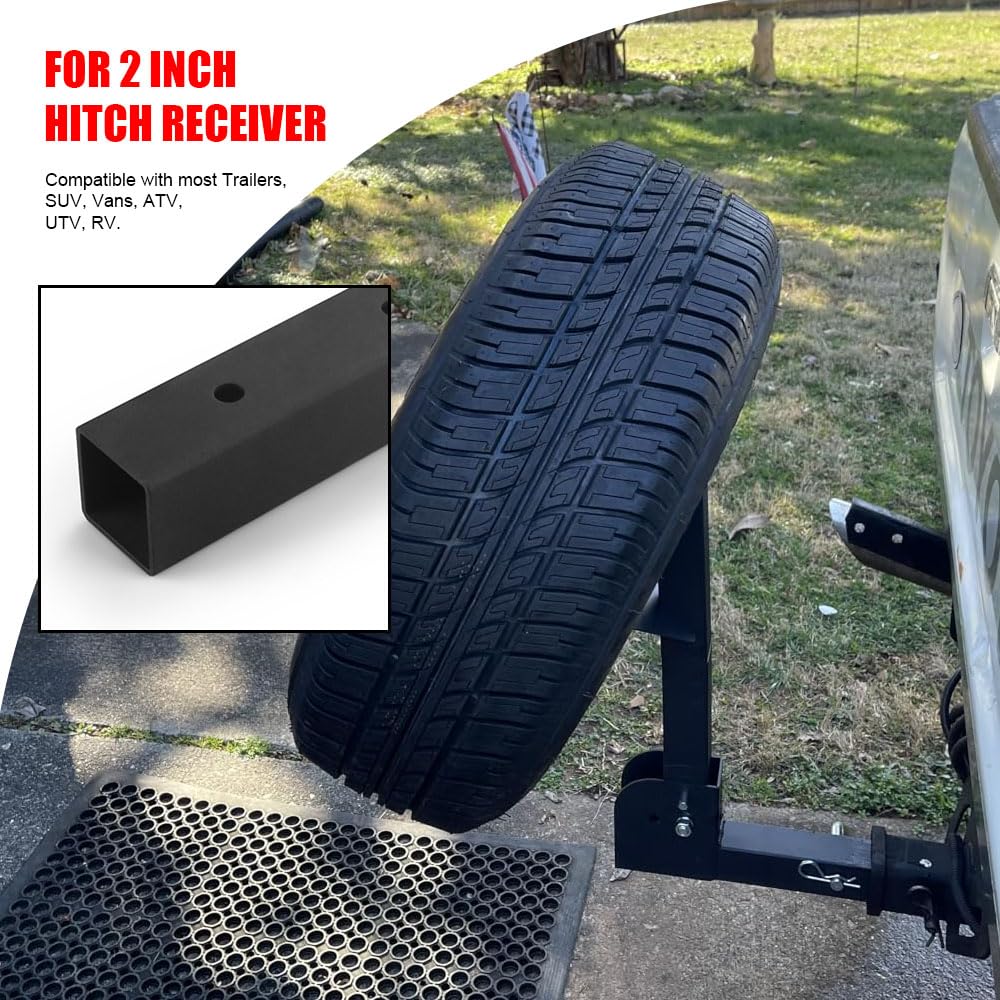 Multi Functional Foldable Trailer Hitch Spare Tire Carrier Adjustable Hitch Fit for 2 Inch Receive Mount Compatible with 4 & 5 &
