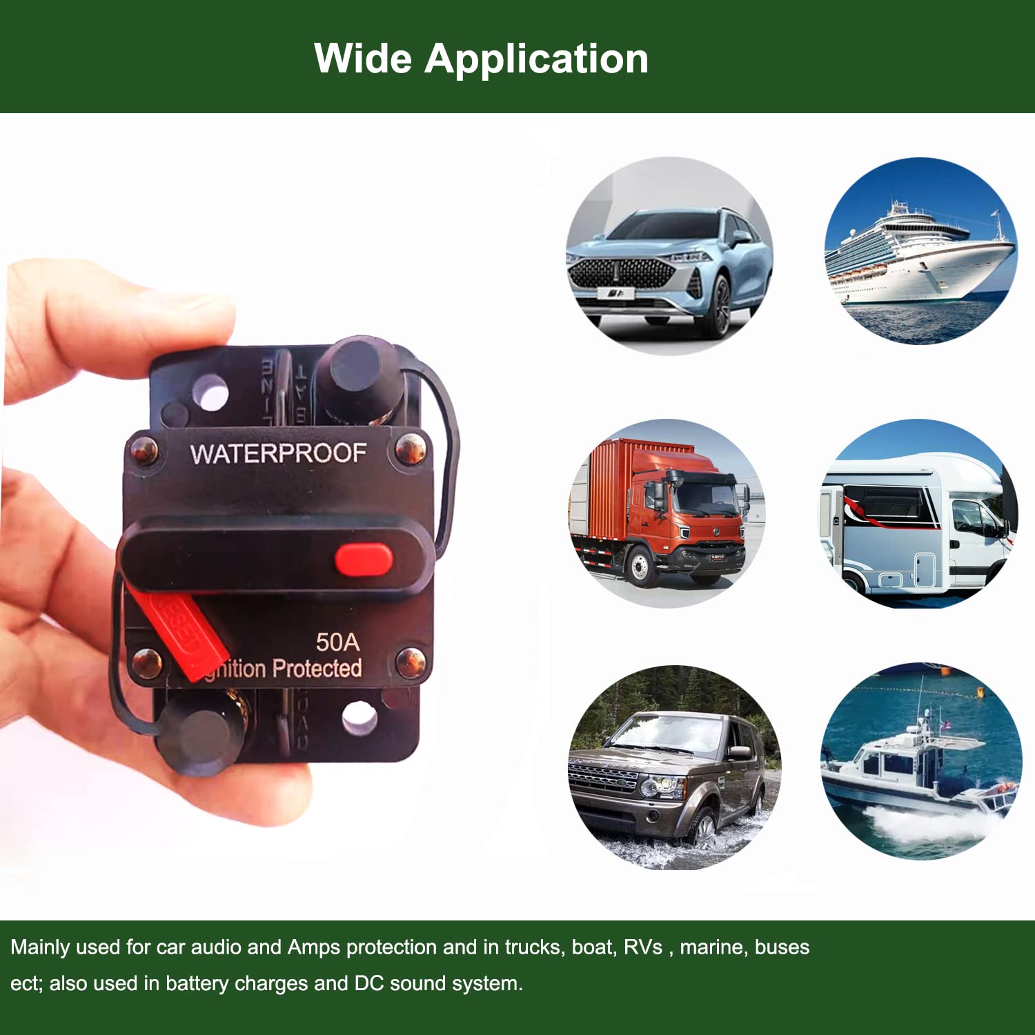 Tiwerlfe 50 Amp Circuit Breaker With Manual Reset Switch For Boat Trolling Motor Marine Atv Solar System Stereo Audio Trailer Ve