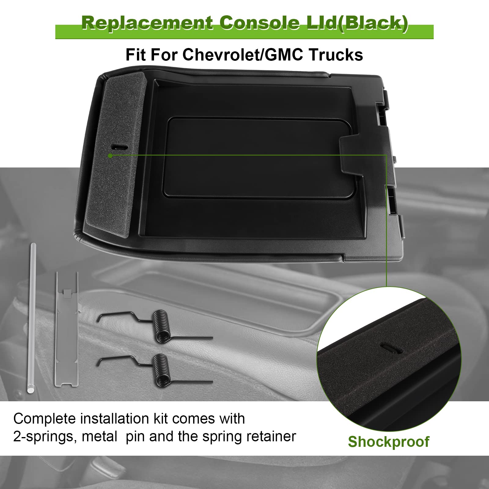 Scitoo Auto Black Center Console Lid Kit Replacement Fit For 2001-2007 For Gmc Sierra Silverado