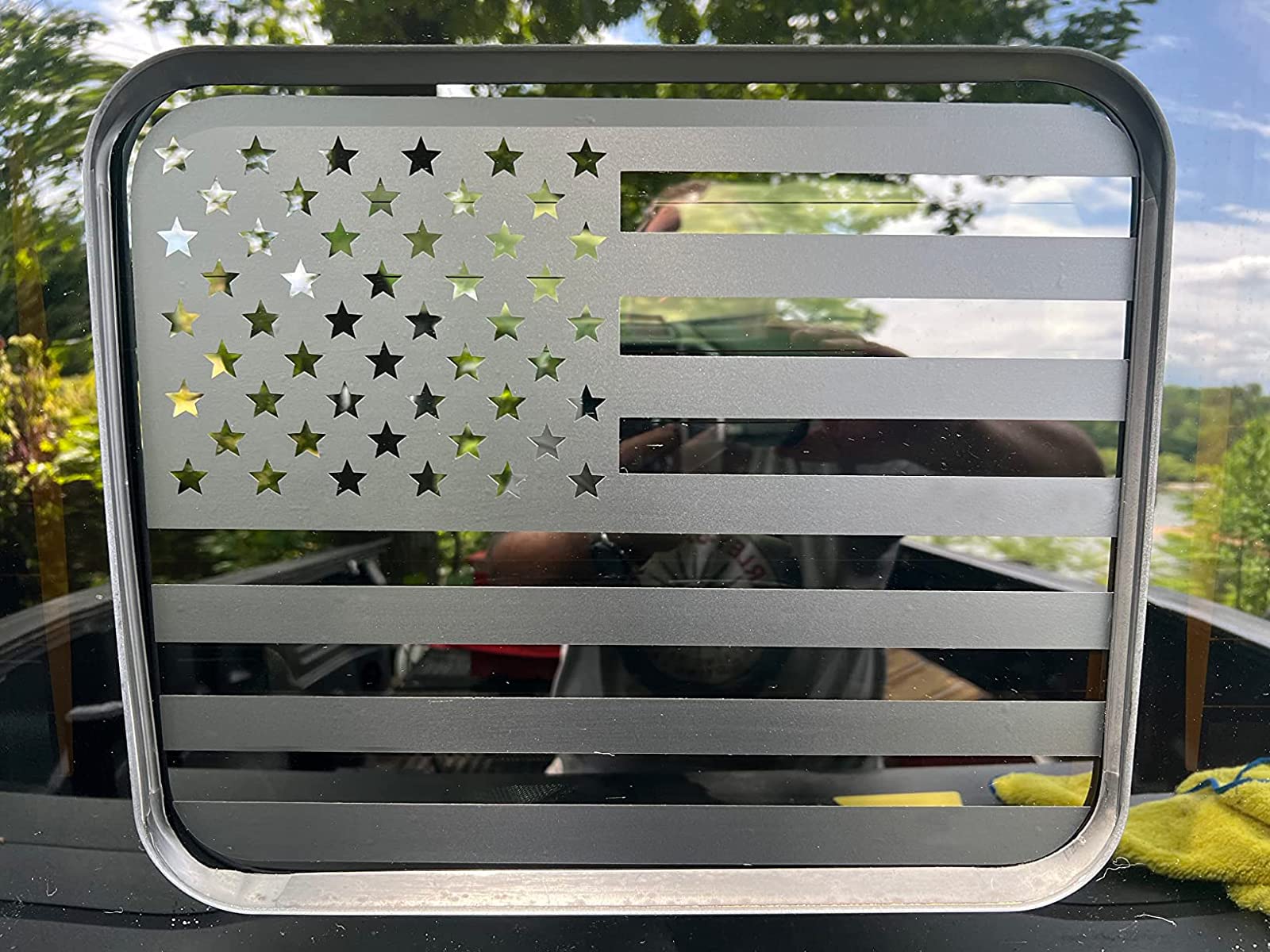 Xinghe For 2015-2023 Ford F150 F250 F350, Rear Middle Window American Flag Decals, Matte Black Usa Flag Decal For Truck Back Win
