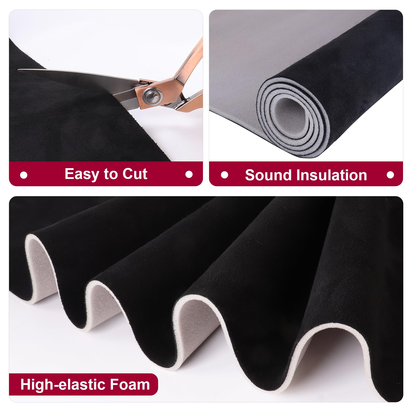 Car Elements Suede Headliner Fabric With Foam Backing 60'' W  54'' L Black Auto Suede Headliner Material Car Roof Upholstery Fab