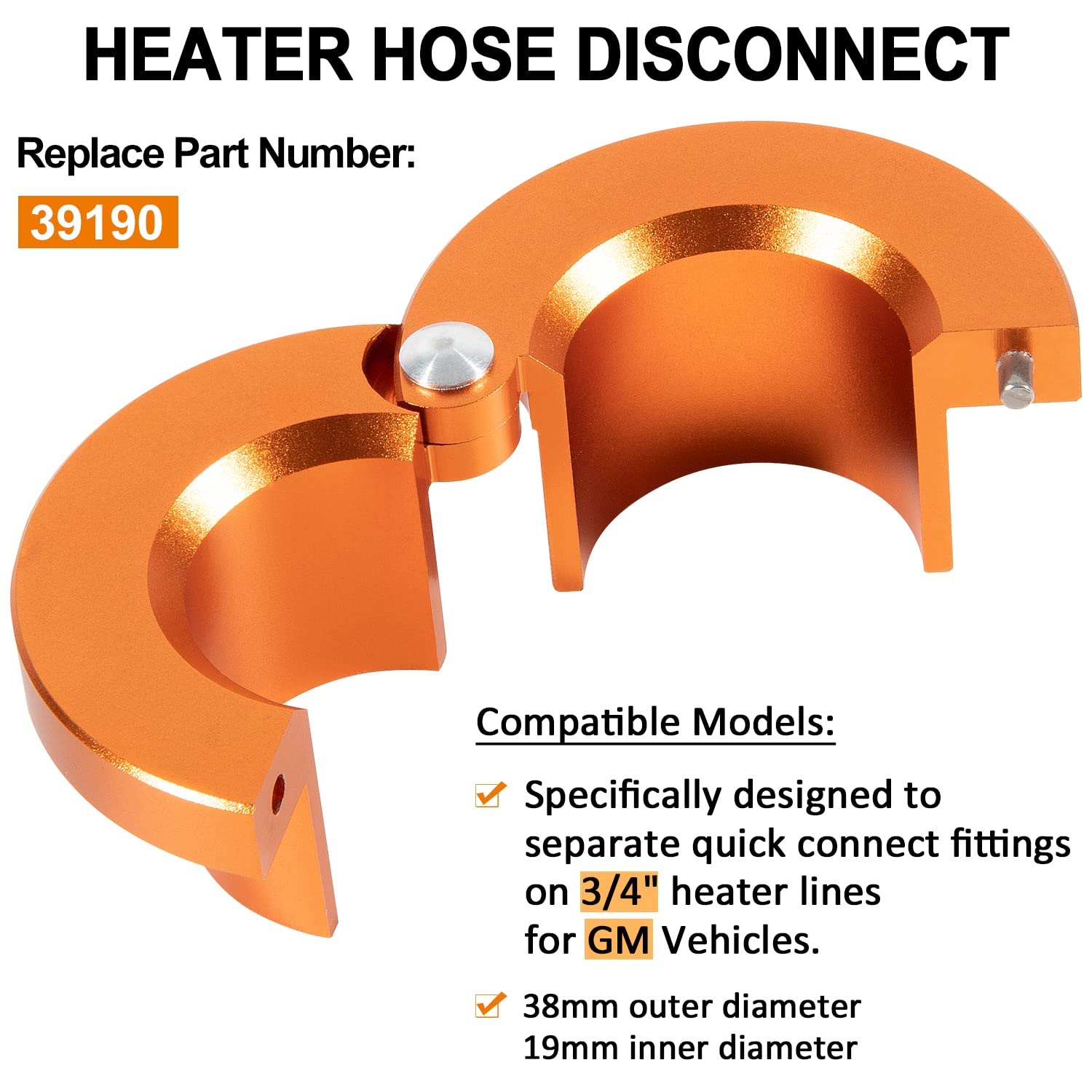 LAIKOU Heater Hose Quick Disconnect Tool, 0.625" Aluminum, Orange, Model 39190 for GM 3/4" Heater Line Replacement