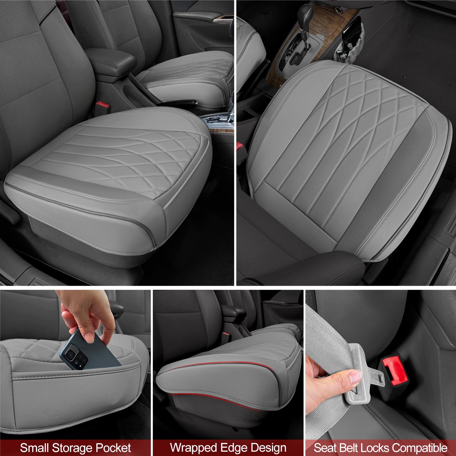 2 Pack Leather Front Car Seat Cover Bottom Car Seat, Universal Anti-Slip Driver Car Seat Protectors With Storage Pocket, Waterpr