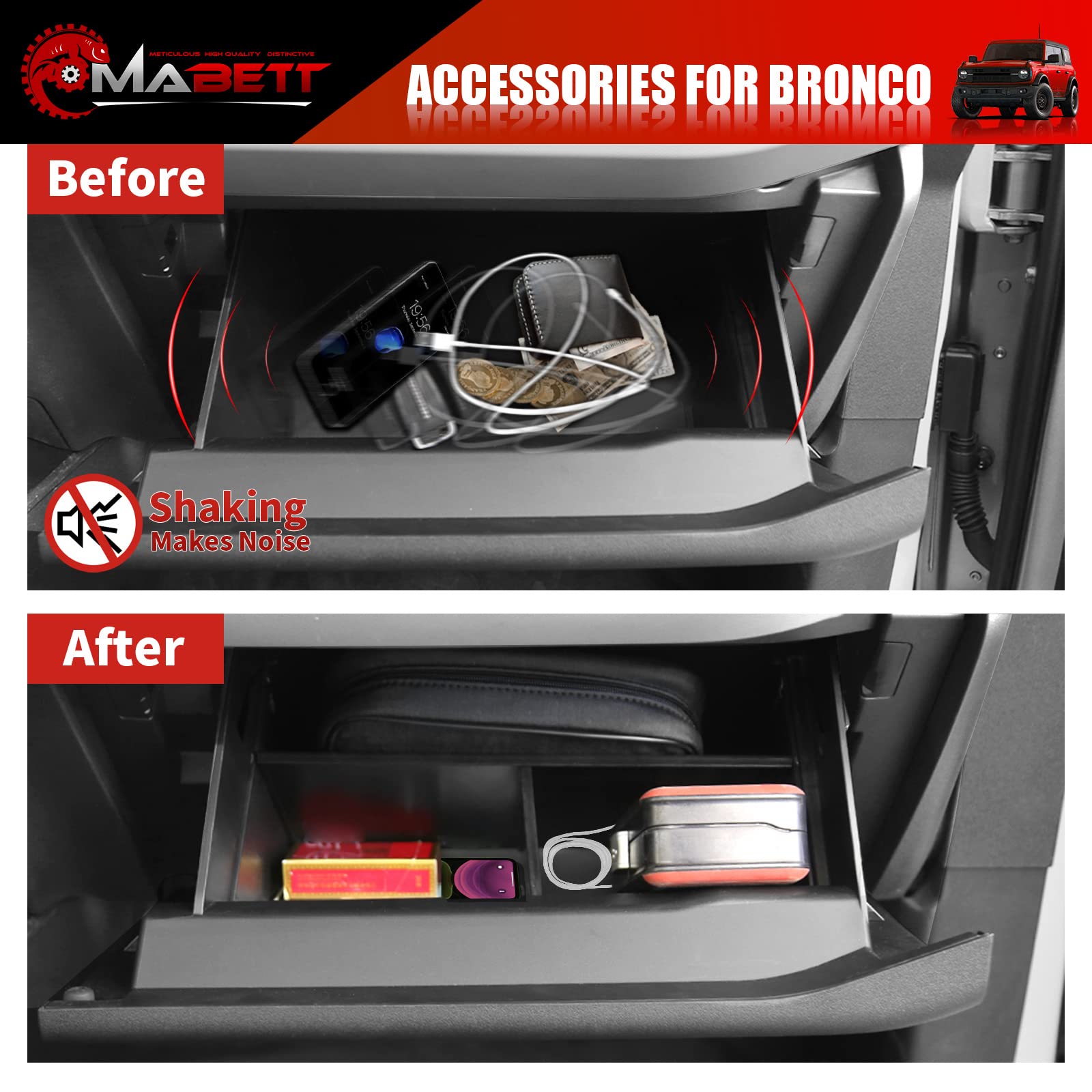 Mabett Glove Box Dividers Organizer For Ford Bronco Accessories 2021 2022 2023 2024 2/4-Door, Use Dividers To Organize Center Co
