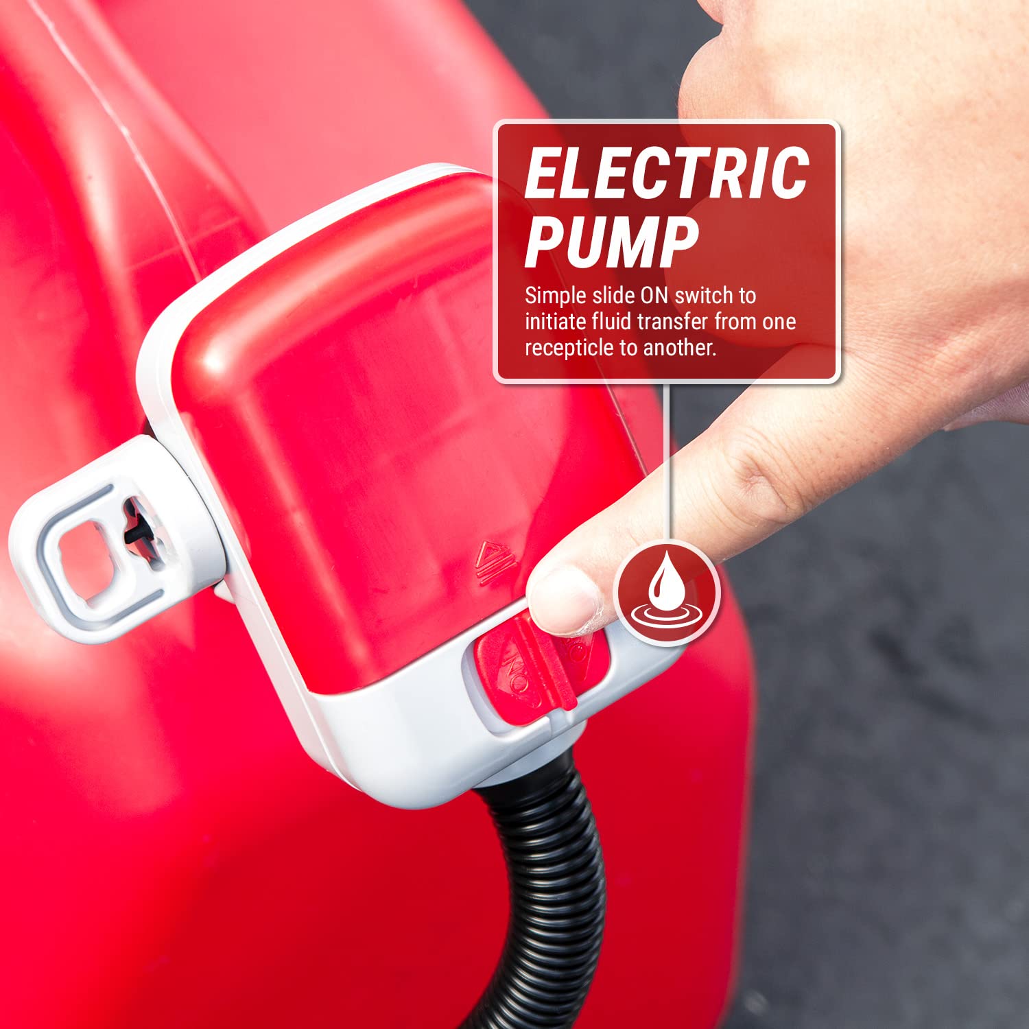 TERA PUMP Gas Can Liquid Transfer Pump Battery Operated (4 AA batteries), 4.1 ft. Long Hose w/Gas Pump Nozzle for Easy Flow Cont