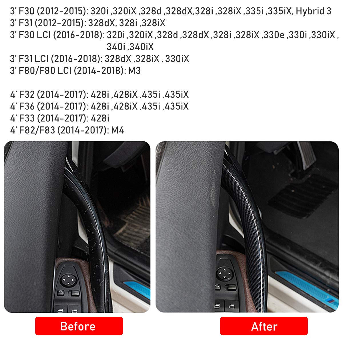 Jaronx 2Pcs Door Handle Covers Compatible With Bmw 3/4 Series Driver Side & Passenger Side Door Pull Handle Covers (Compatible W