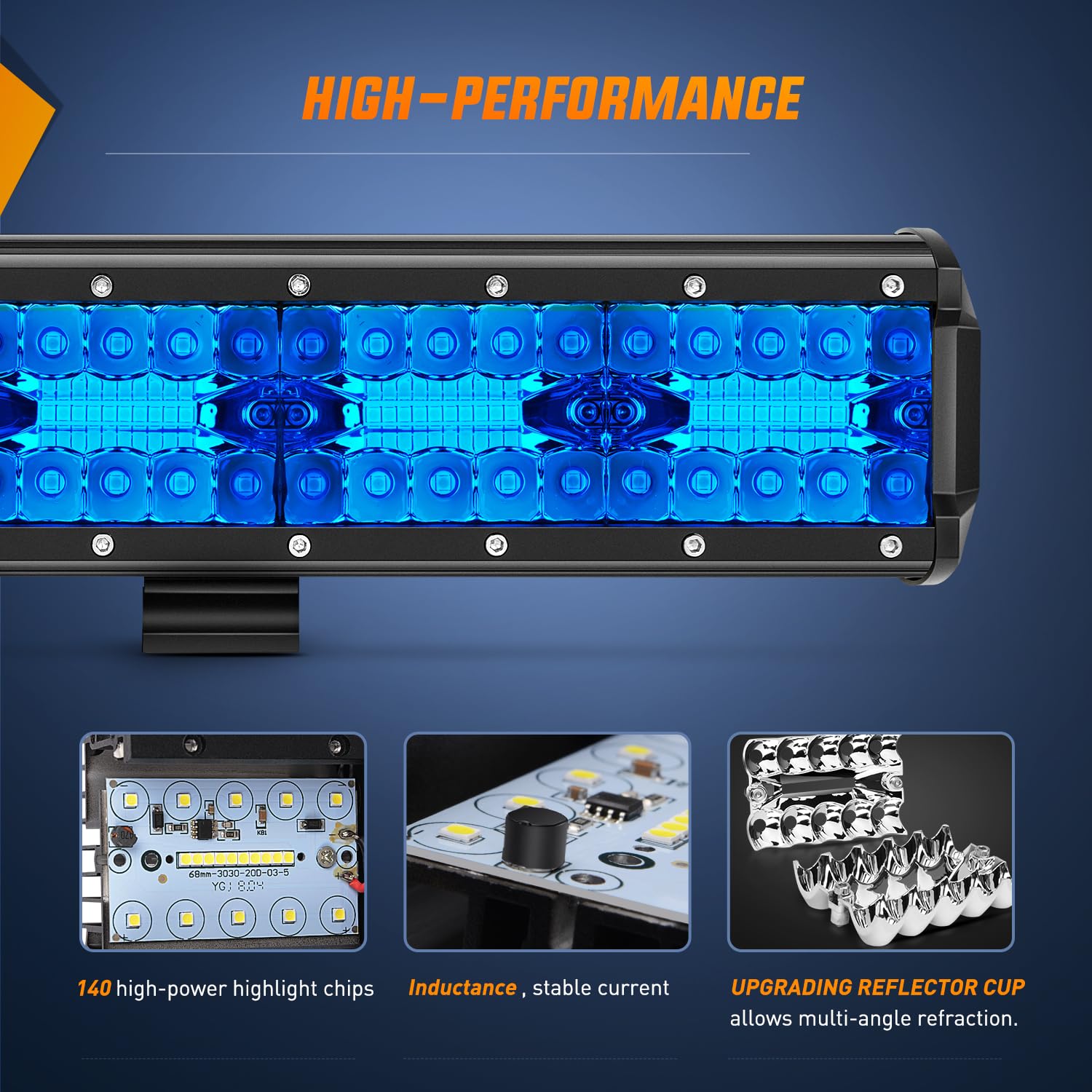 Nilight 20 Inch LED Light Bar, 420W Spot & Flood Combo, 42000LM, Blue, Model 18207B, Ideal for Off-Road, Boat, Fishing, and