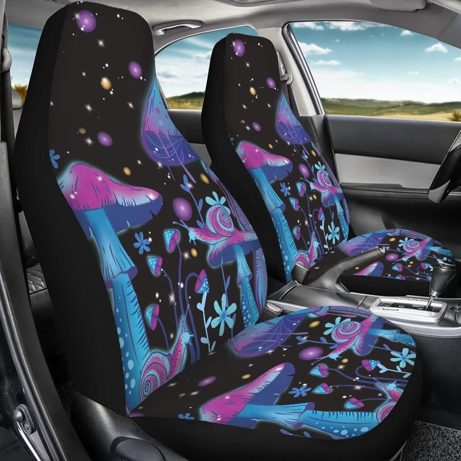 Poceacles Mushroom Snail Flower Car Seat Cover Protector Front Seat Cover SUV Car Full Set for Women Bucket Seat Cover Blanket P