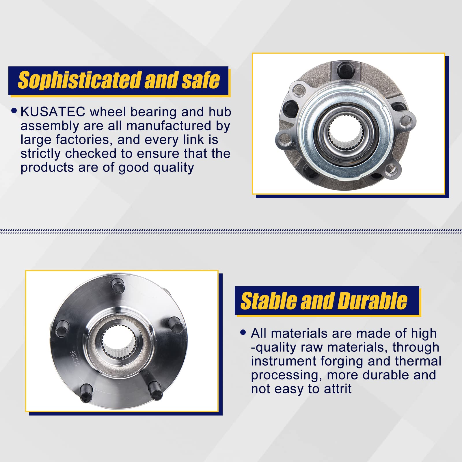 KUSATEC 513296 Front Wheel Bearing and Hub Assembly Fit for Nissan Altima 2007-2018, Maxima 2009-2019, Murano 2009-2018, Pathfin