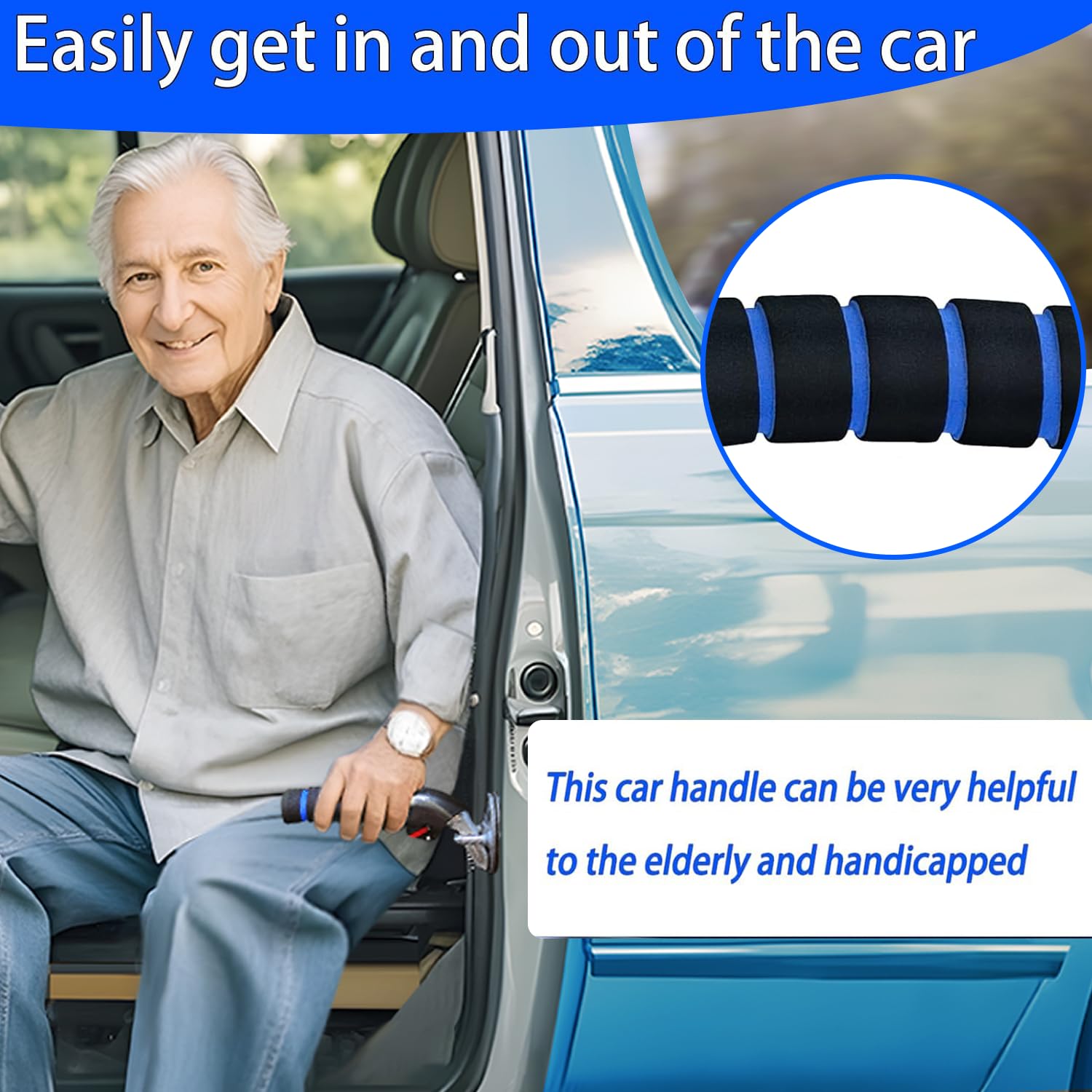 KOUNATSURI Car Handle Assist for Elderly - Multifunction Door Latch Handle, Blue