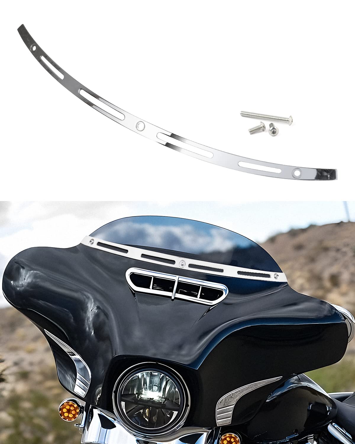 ANONEMOTO Slotted Windshield Trim Chrome Stainless Windscreen Trim Compatible for Harley 2014-2024 Touring Ultra Limited Street