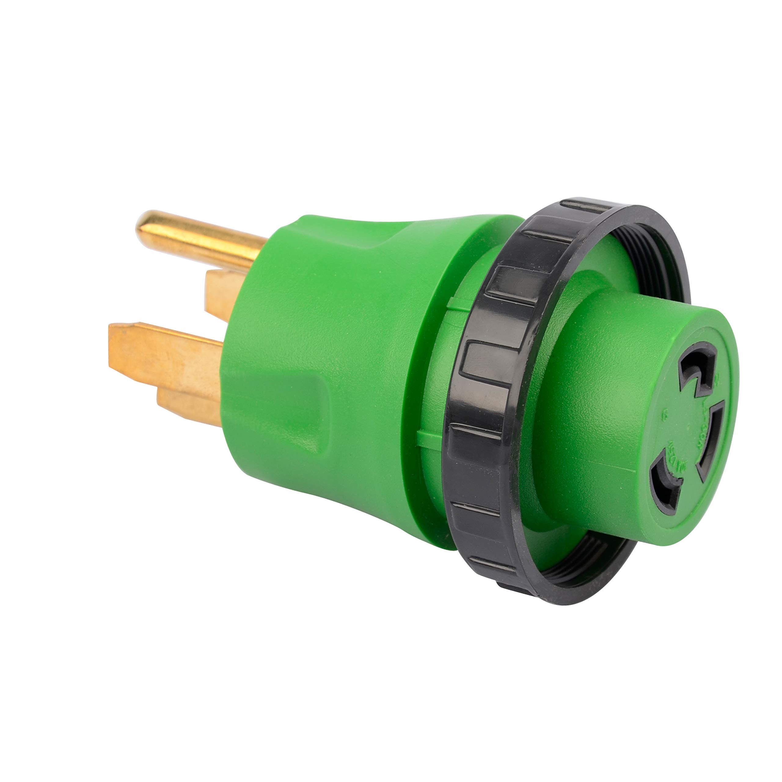 RVGUARD 50 Amp to 30 Amp RV Adapter Plug, Locking Connector, 14-50P to L5-30R, Green, Model RGADP5030L-G