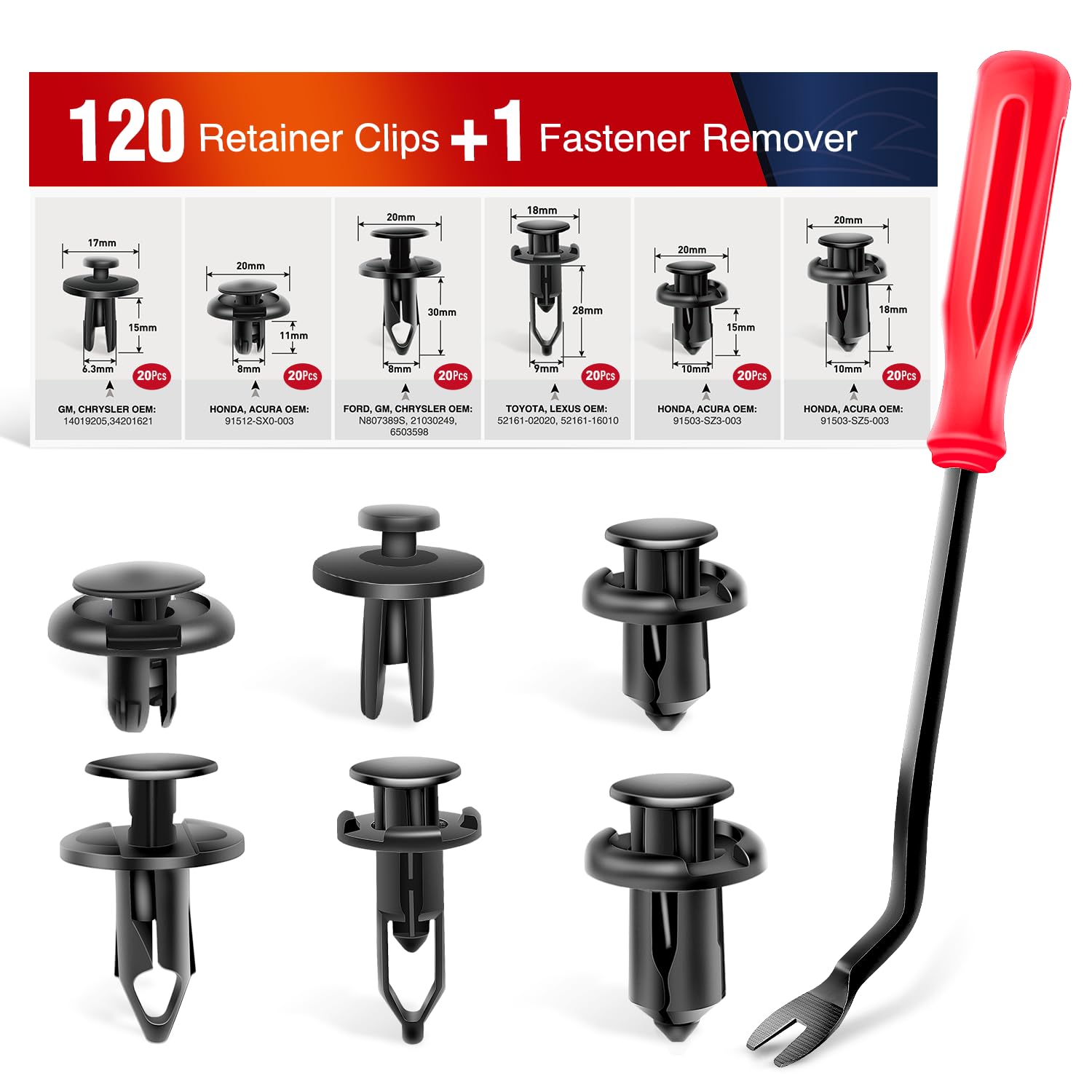 Nilight 120Pcs Car Retainer 6.3Mm 8Mm 9Mm 10Mm Expansion Screws Replacement Kit Bumper Push Rivet Clips For Honda Acura Gm Chrys