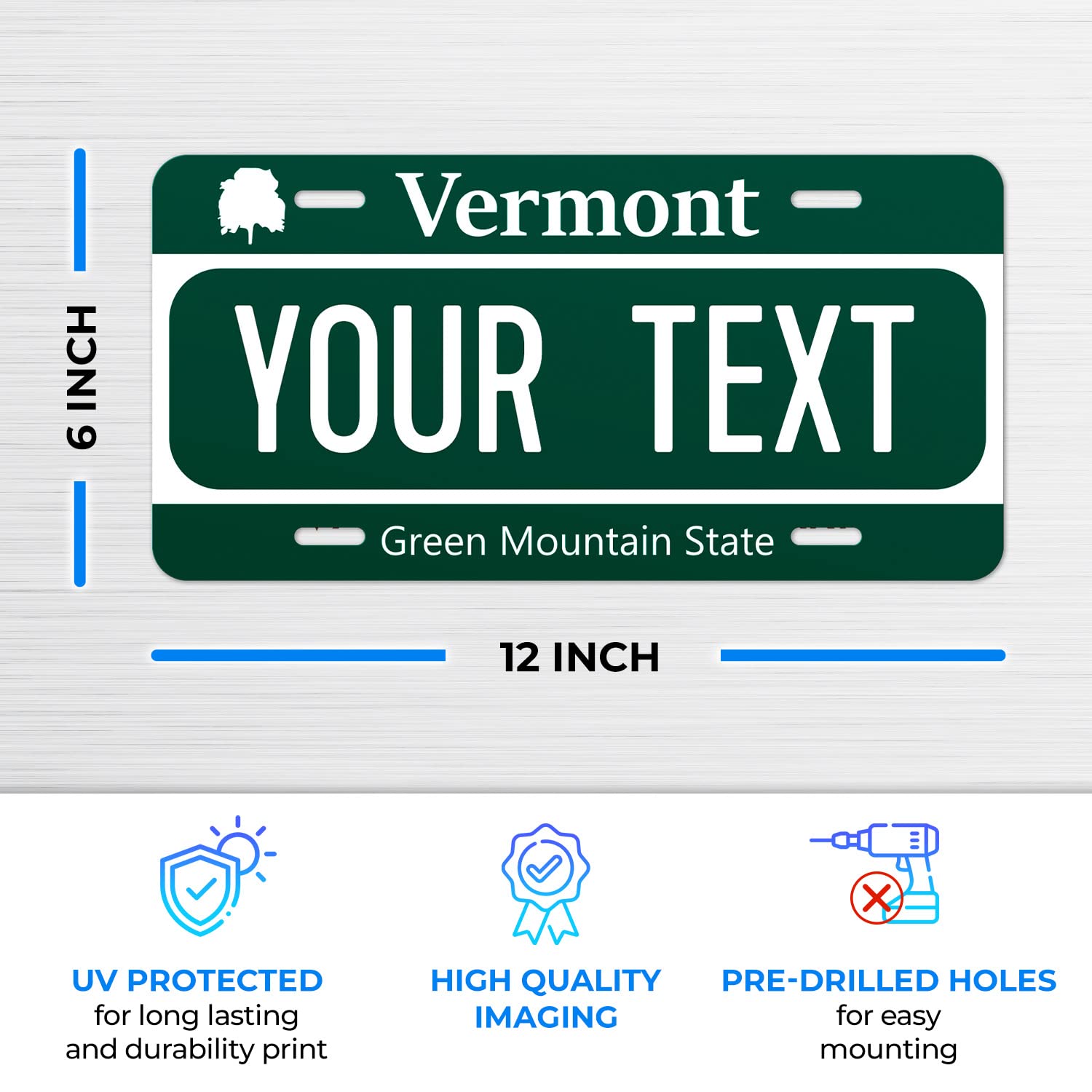 Sigo Signs Custom Vermont License Plate - Personalized 6x12" Rust-Free Aluminum, Fade Resistant, Made in USA