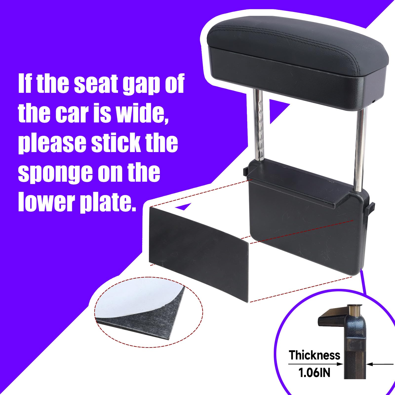 Car Armrest Storage Box Universal Armrest Extender Console Storage Case Center Armrest Adjustable Arm Relaxation Support Pad,Bla