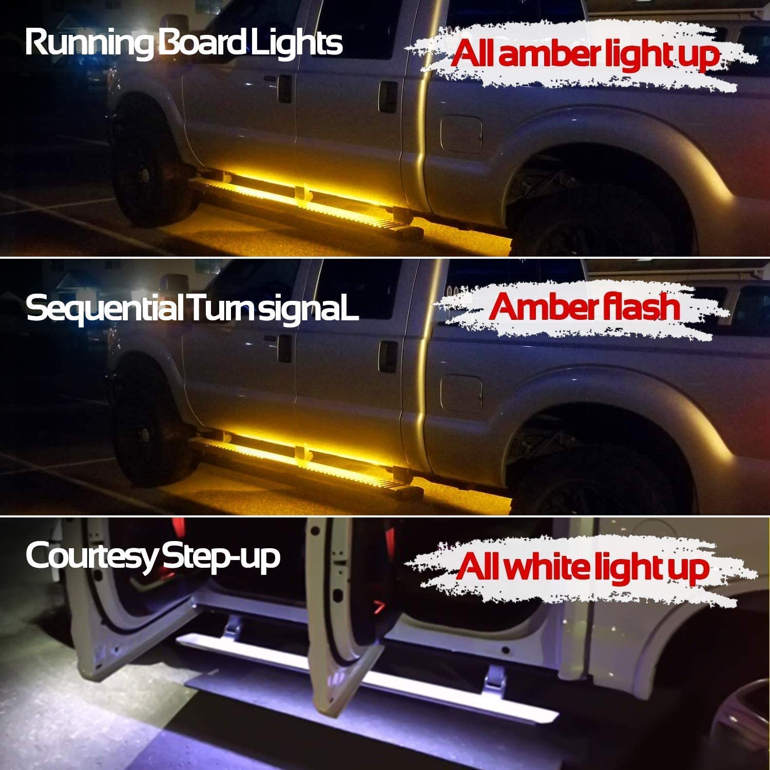 Opl5 2Pcs Truck Led Running Board Lights Sequential Amber Side Marker Light 70 Inch Emergency Extended Crew Cab 216 Leds Waterpr